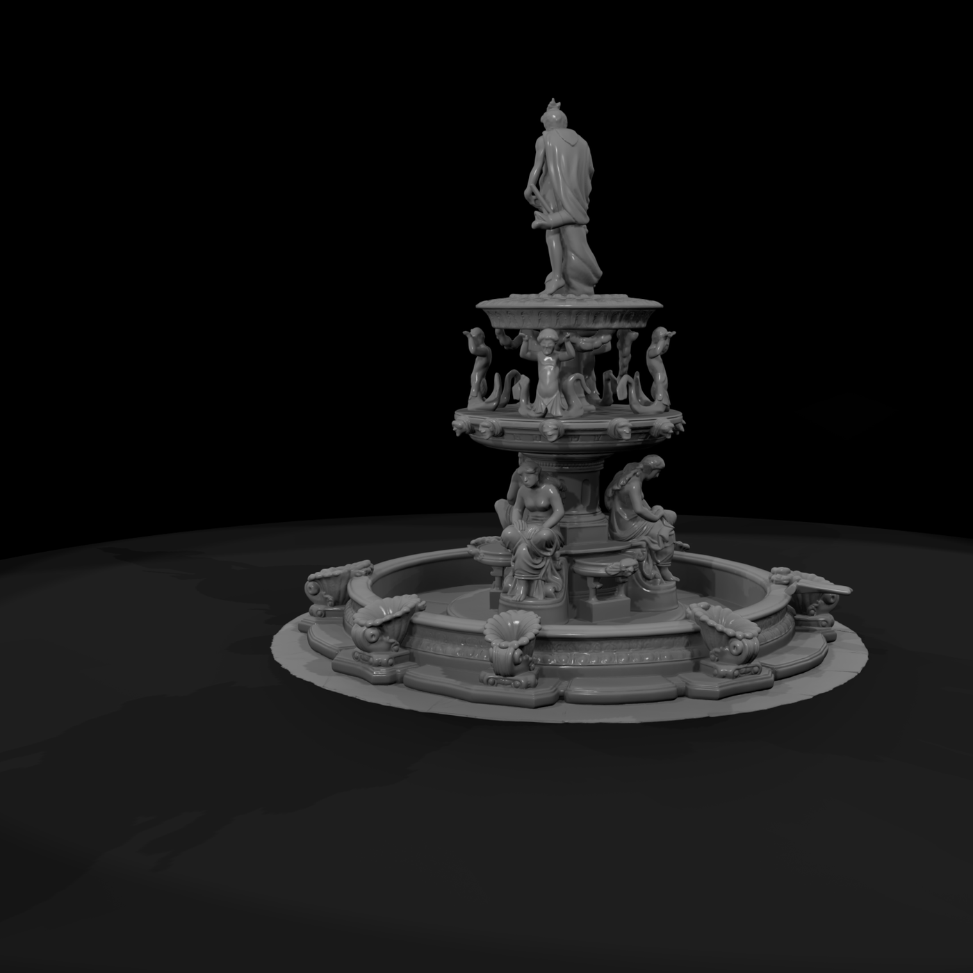 Ornate Tiered Stone Garden Fountain