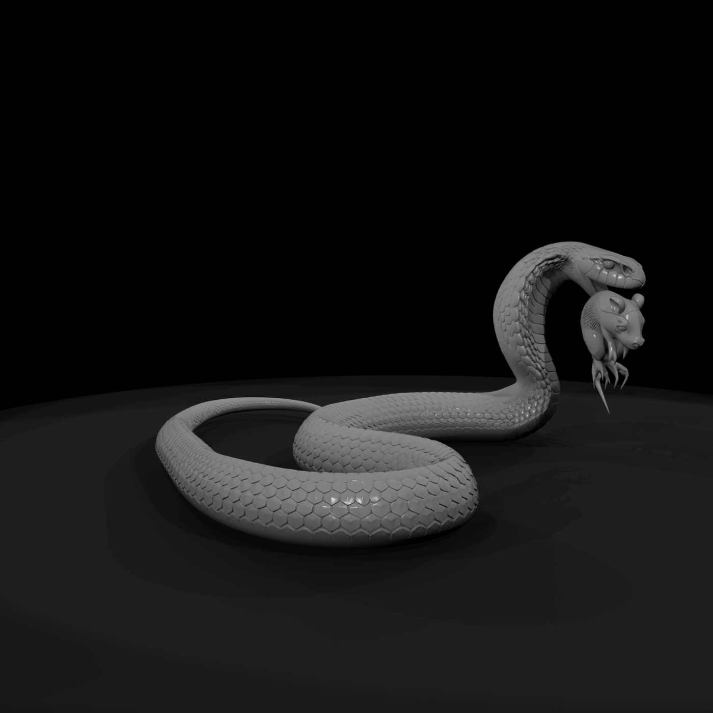 Coiled Cobra with Rat — Stylized