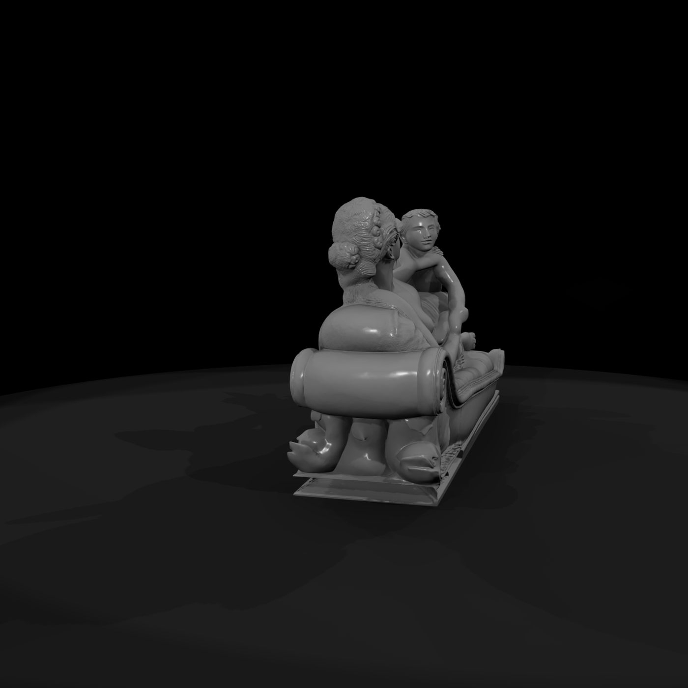 Reclining Woman with Cherub on Chaise ( Sculpture)