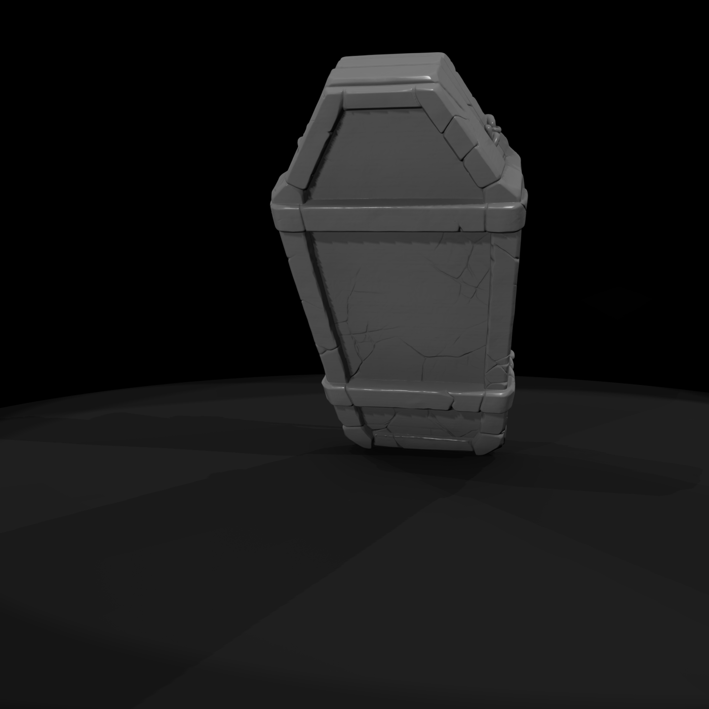 Carved Stone Coffin Lid with Reaper