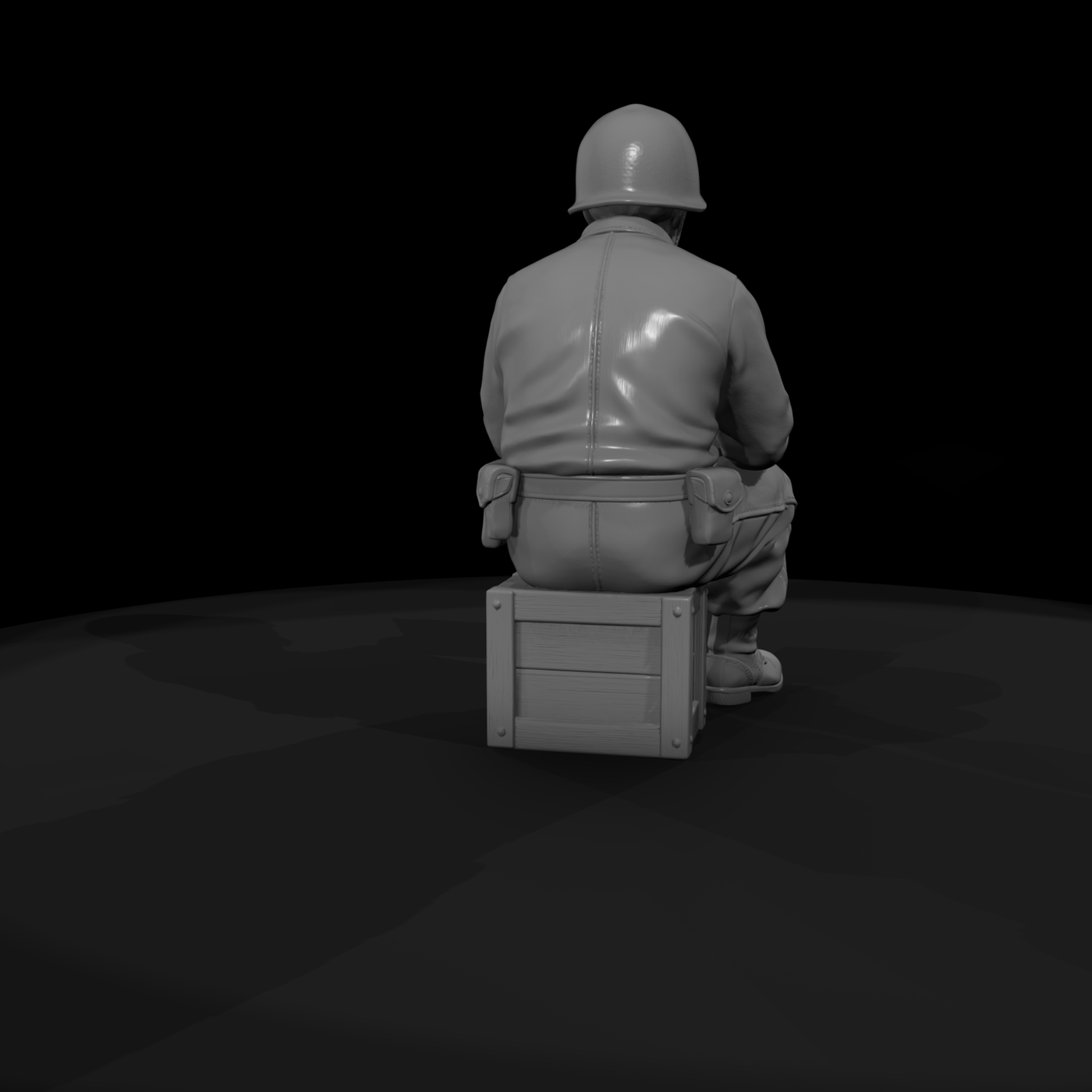 WWII U.S. Army Supply Clerk Seated on a Crate