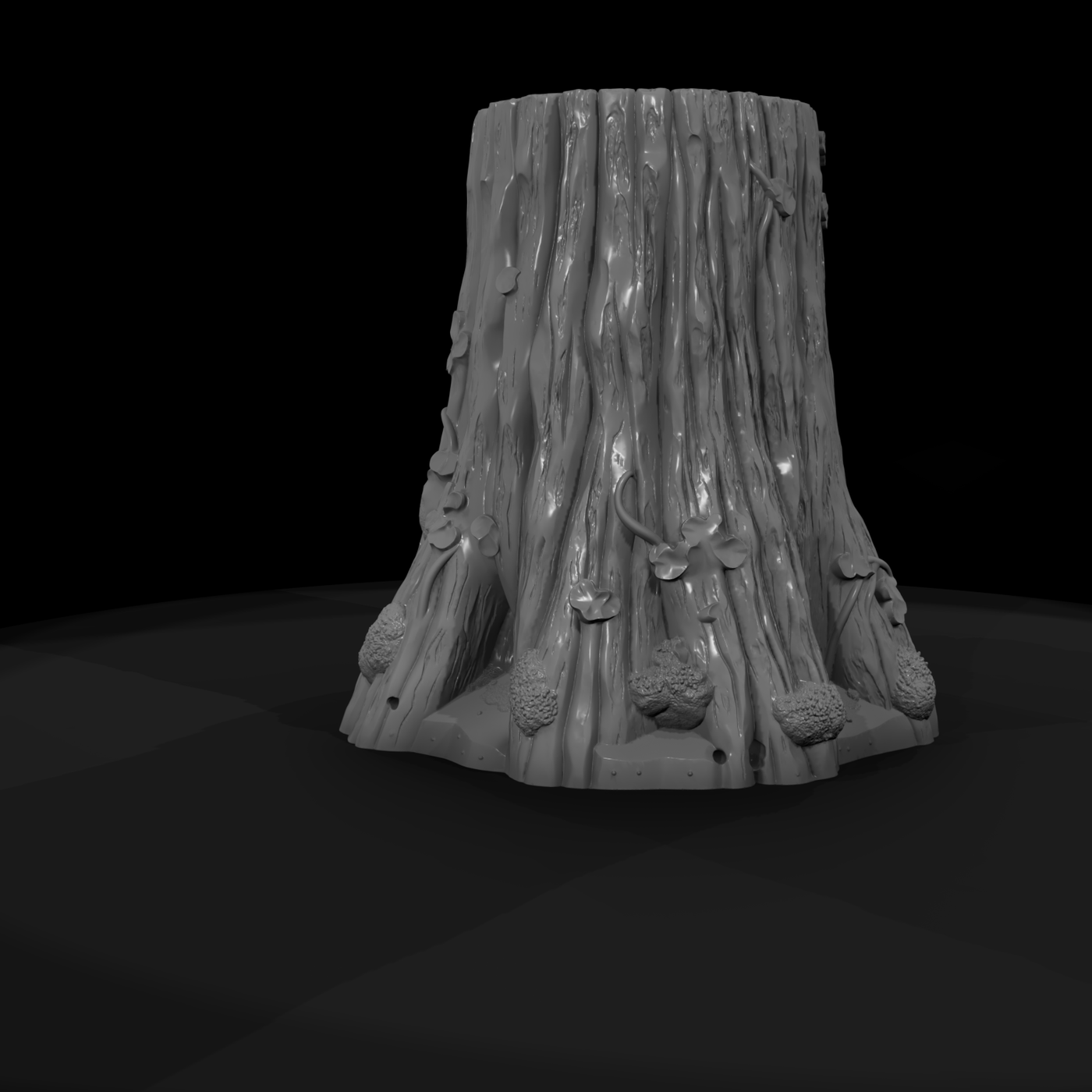 Stylized Tree Stump with Fungi and Vines