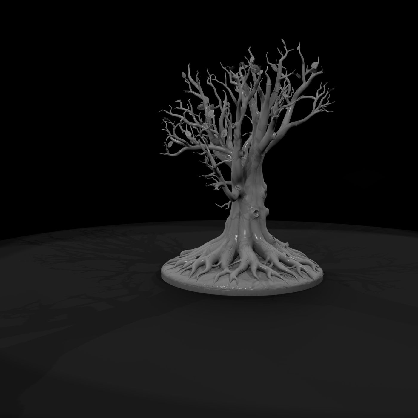 Stylized Gnarled Tree on Round Base