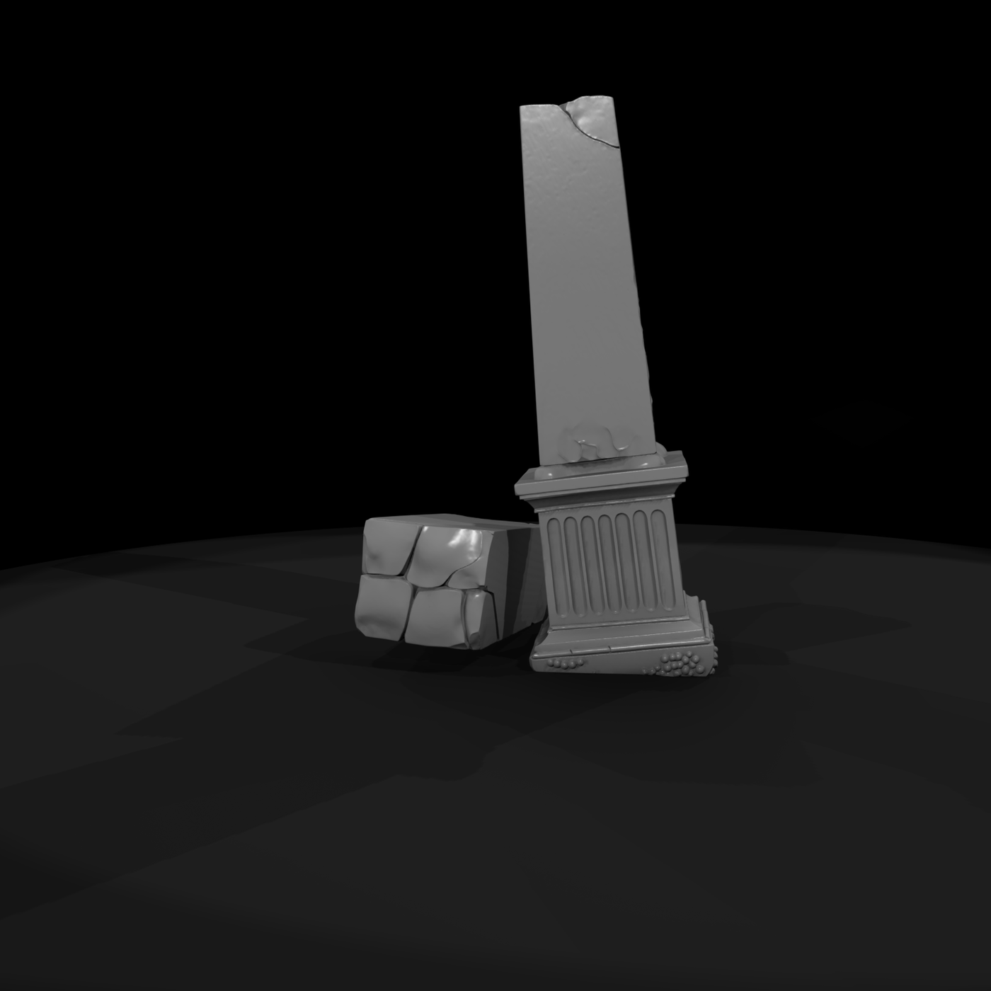 Damaged Classical Obelisk Pedestal — Ruin