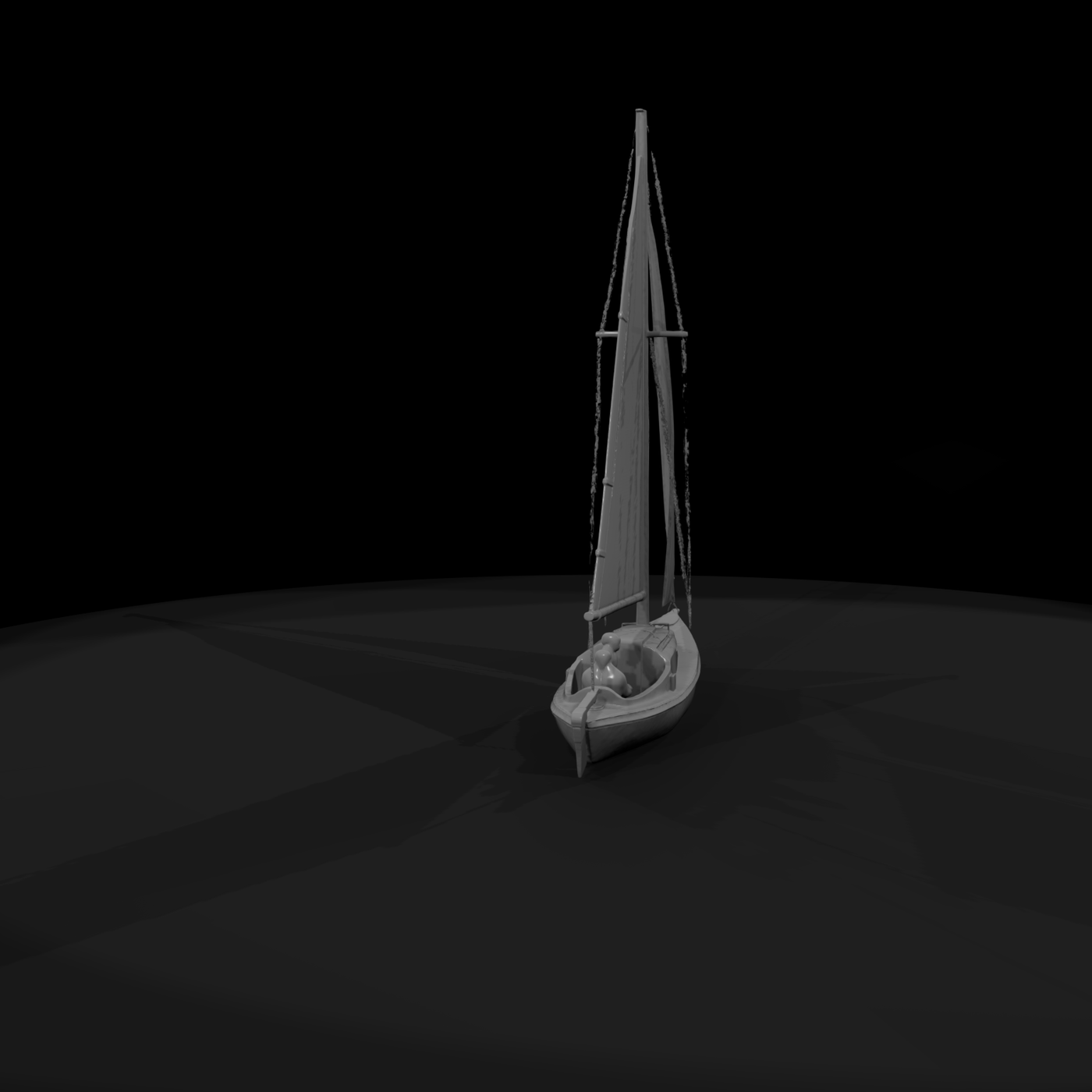 Low-Poly Sailboat with Seated Crew