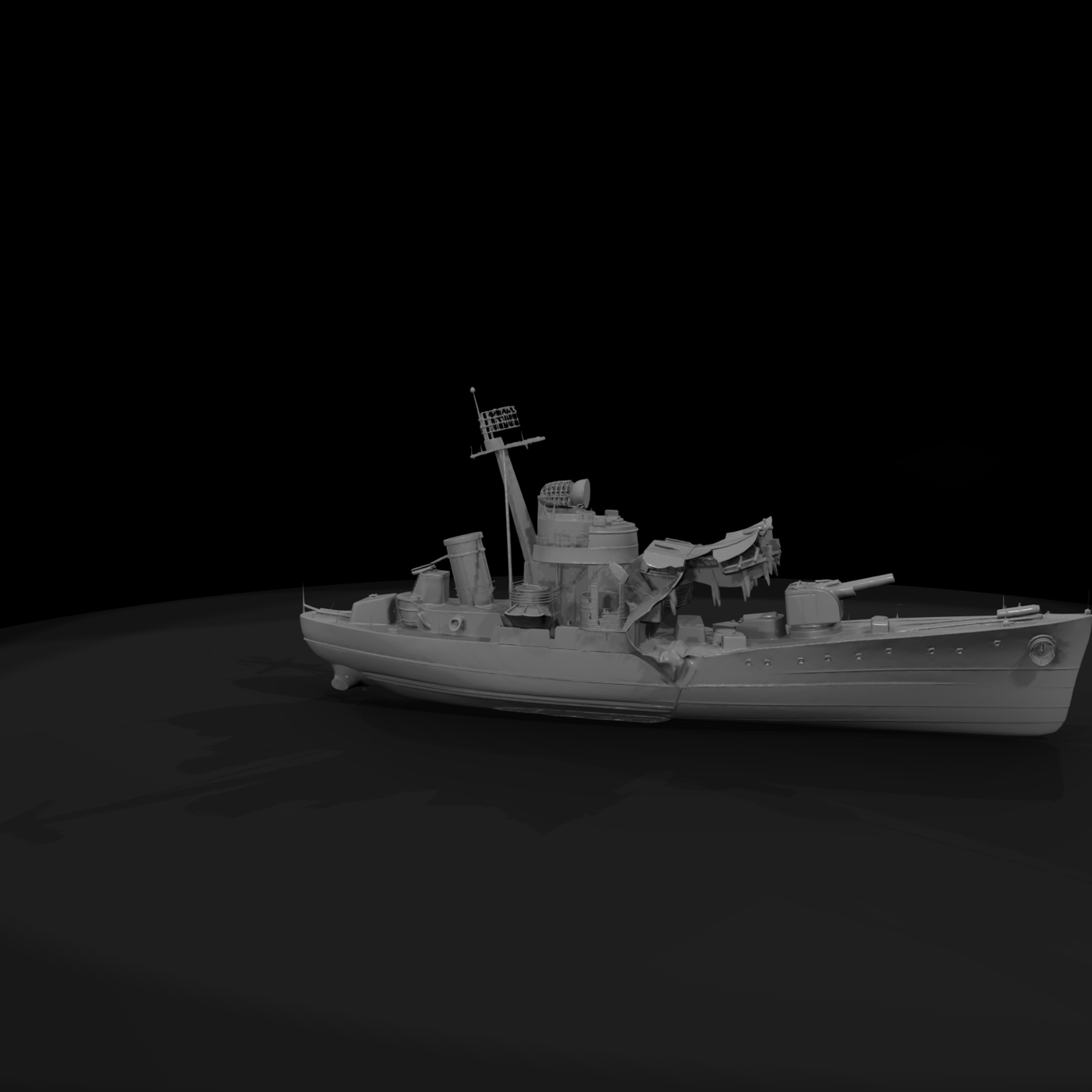 WWII Battle-Damaged Destroyer