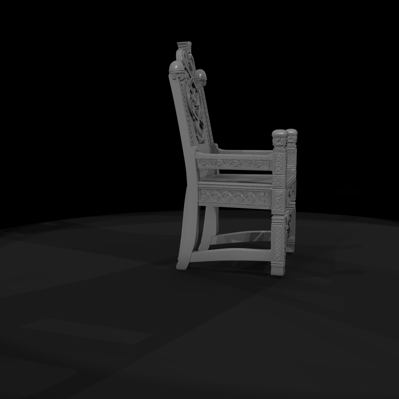 Norse Carved Medieval Throne — Highback Chair