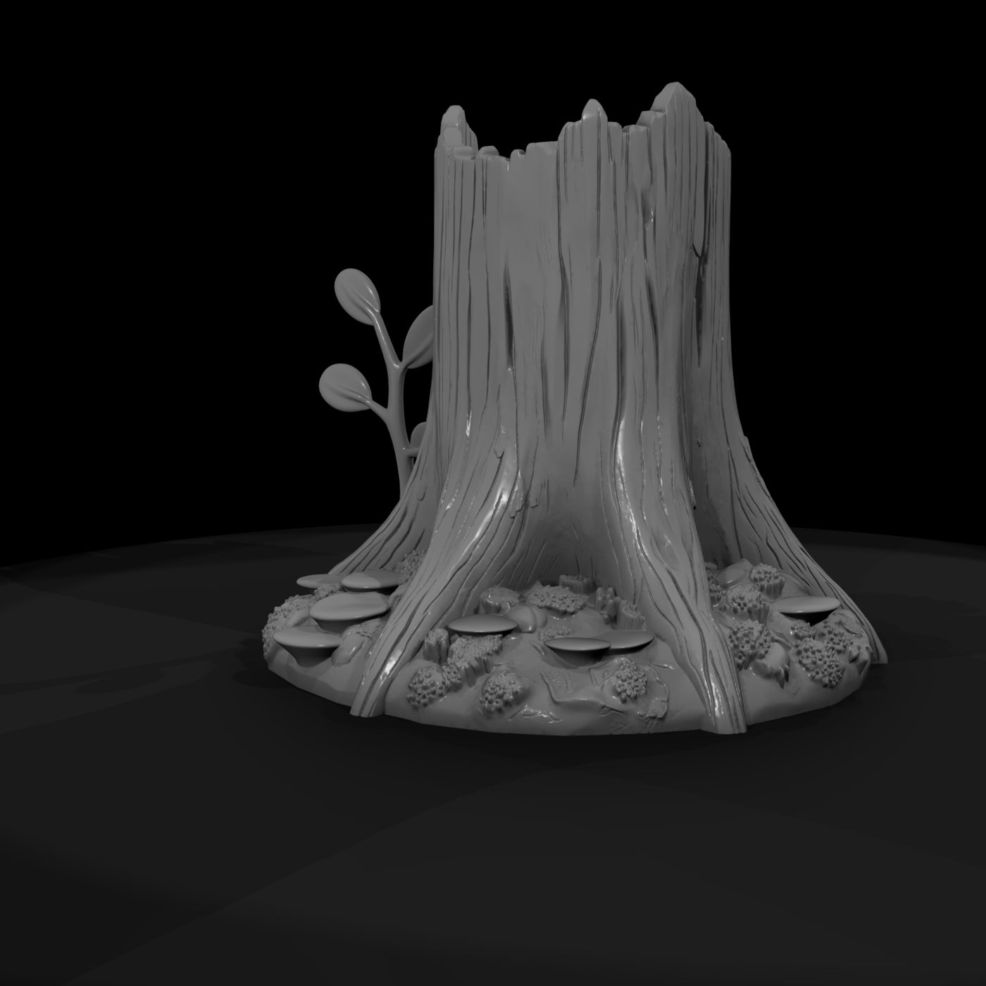 stylized-tree-stump-with-mushrooms-and-sprout-967869
