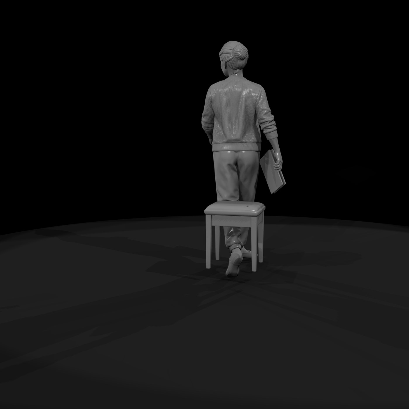 Woman Carrying a Folding Chair