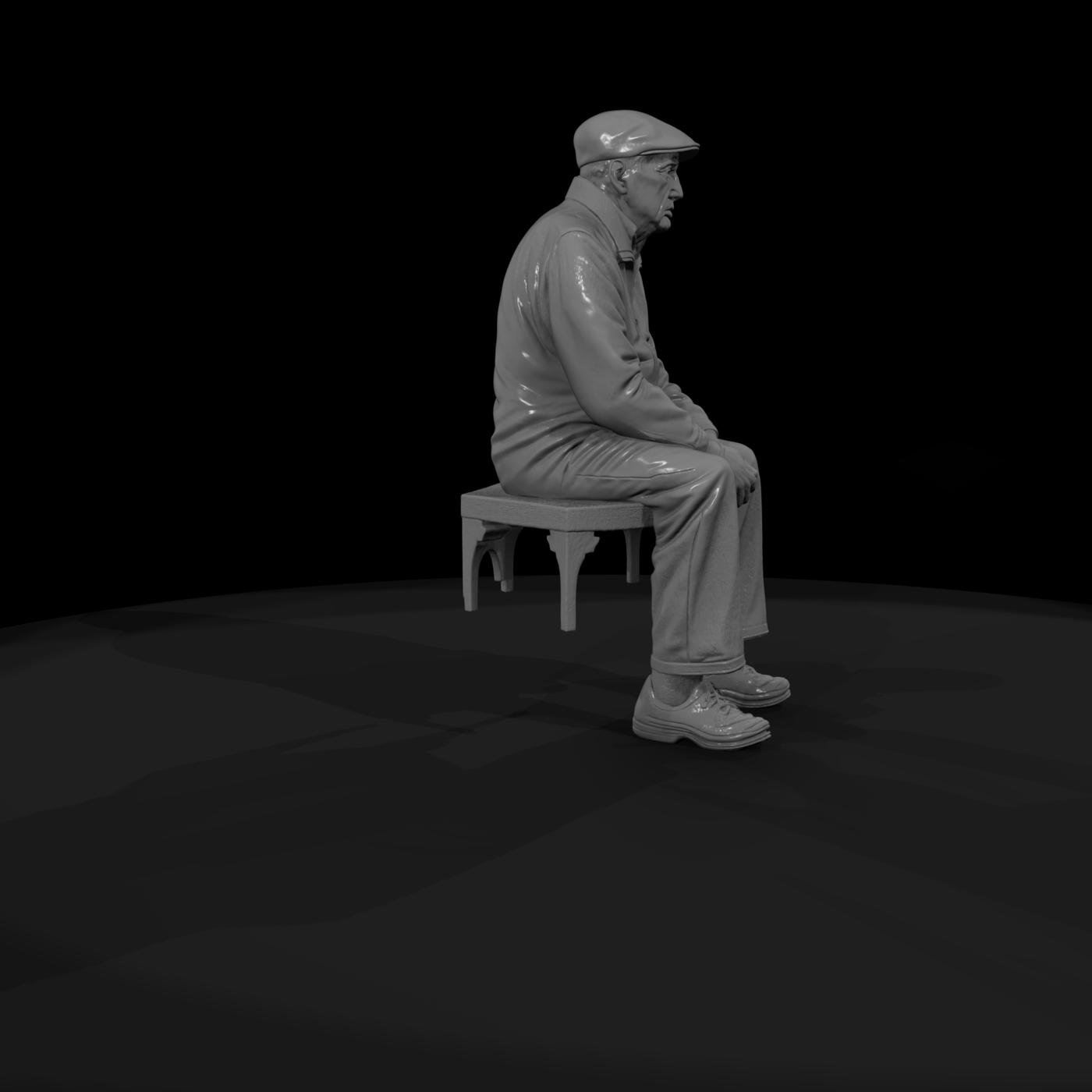 Seated Elderly Man — Park Bench Figure