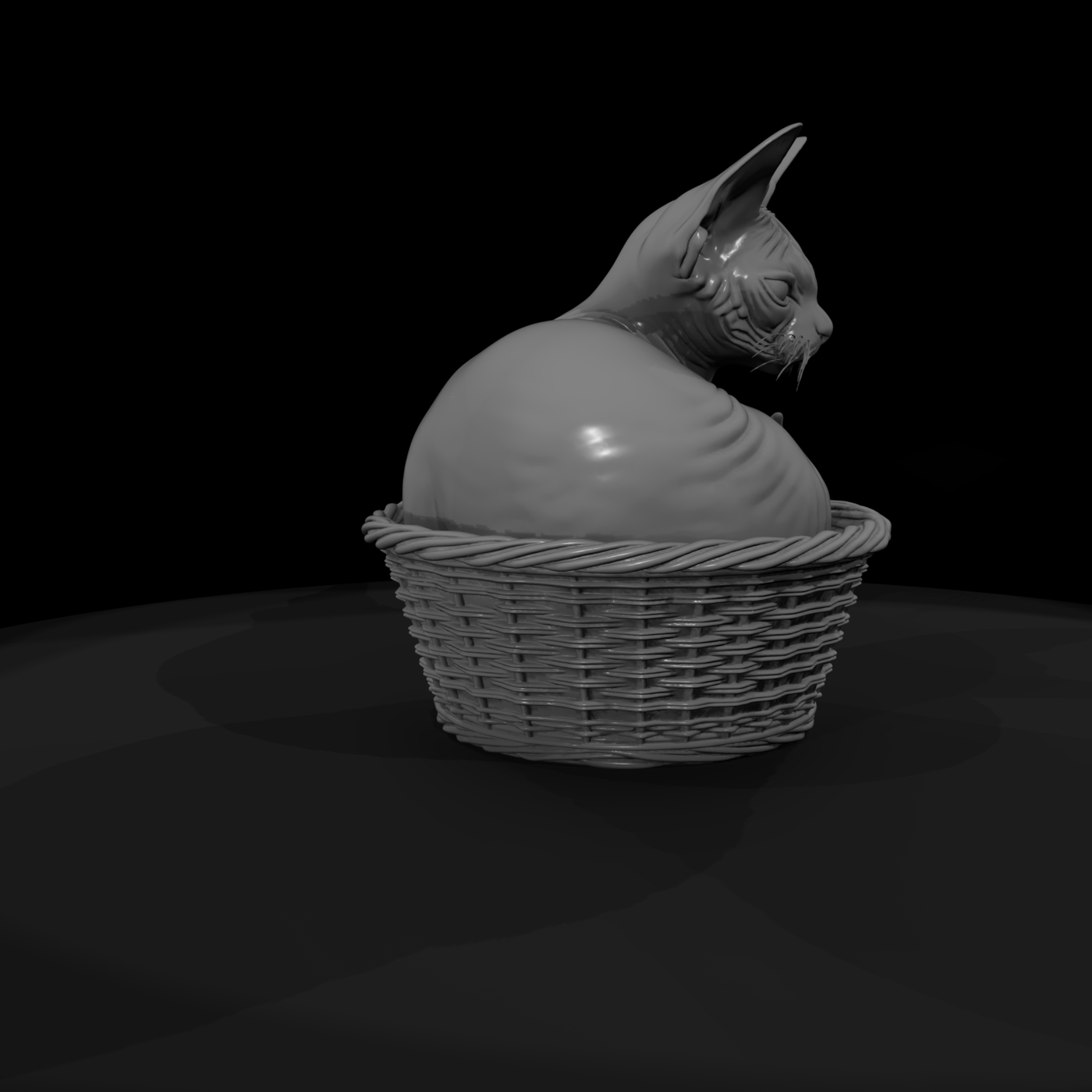 Sphynx Cat in Wicker Basket — Figurine