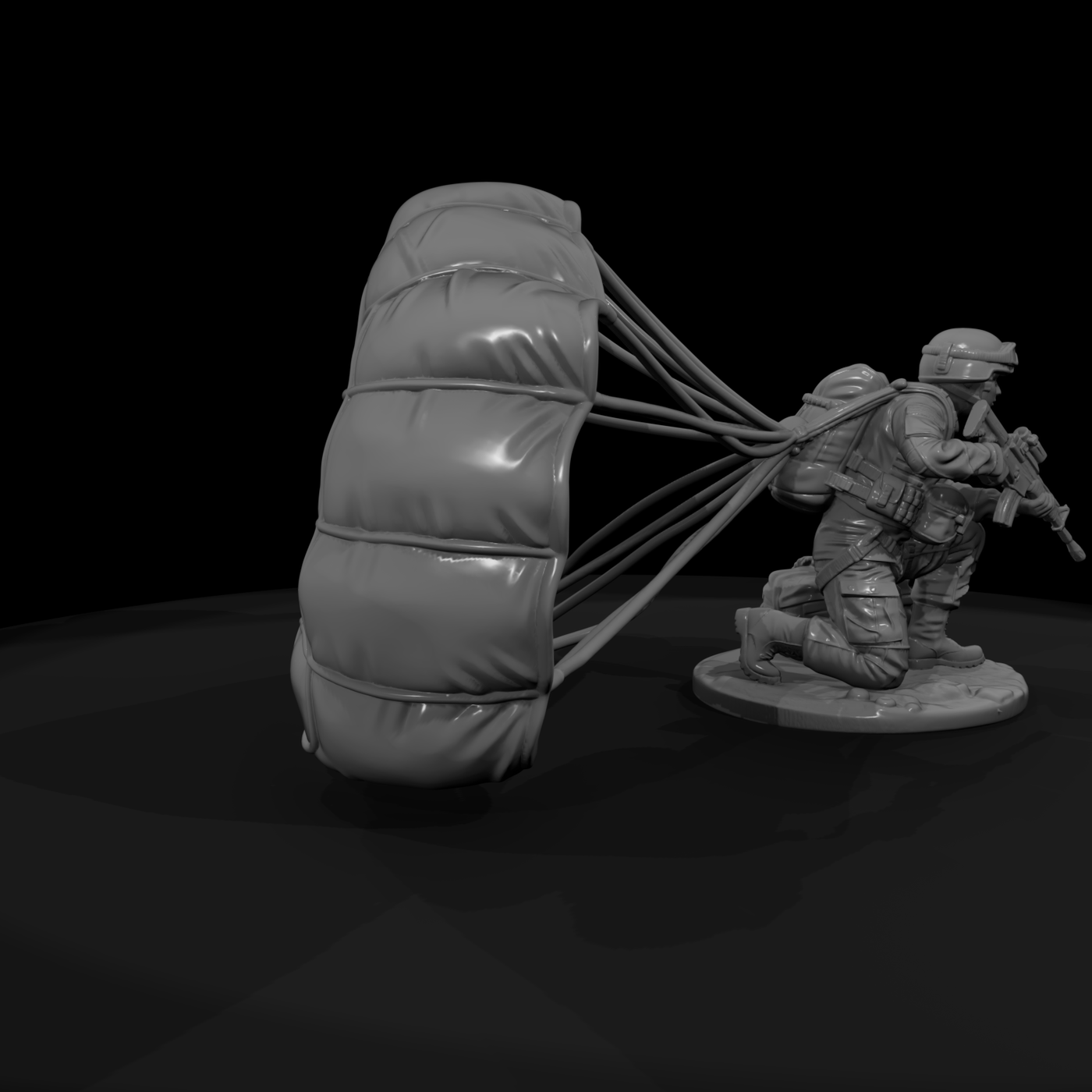 Modern Paratrooper Landing with Canopy