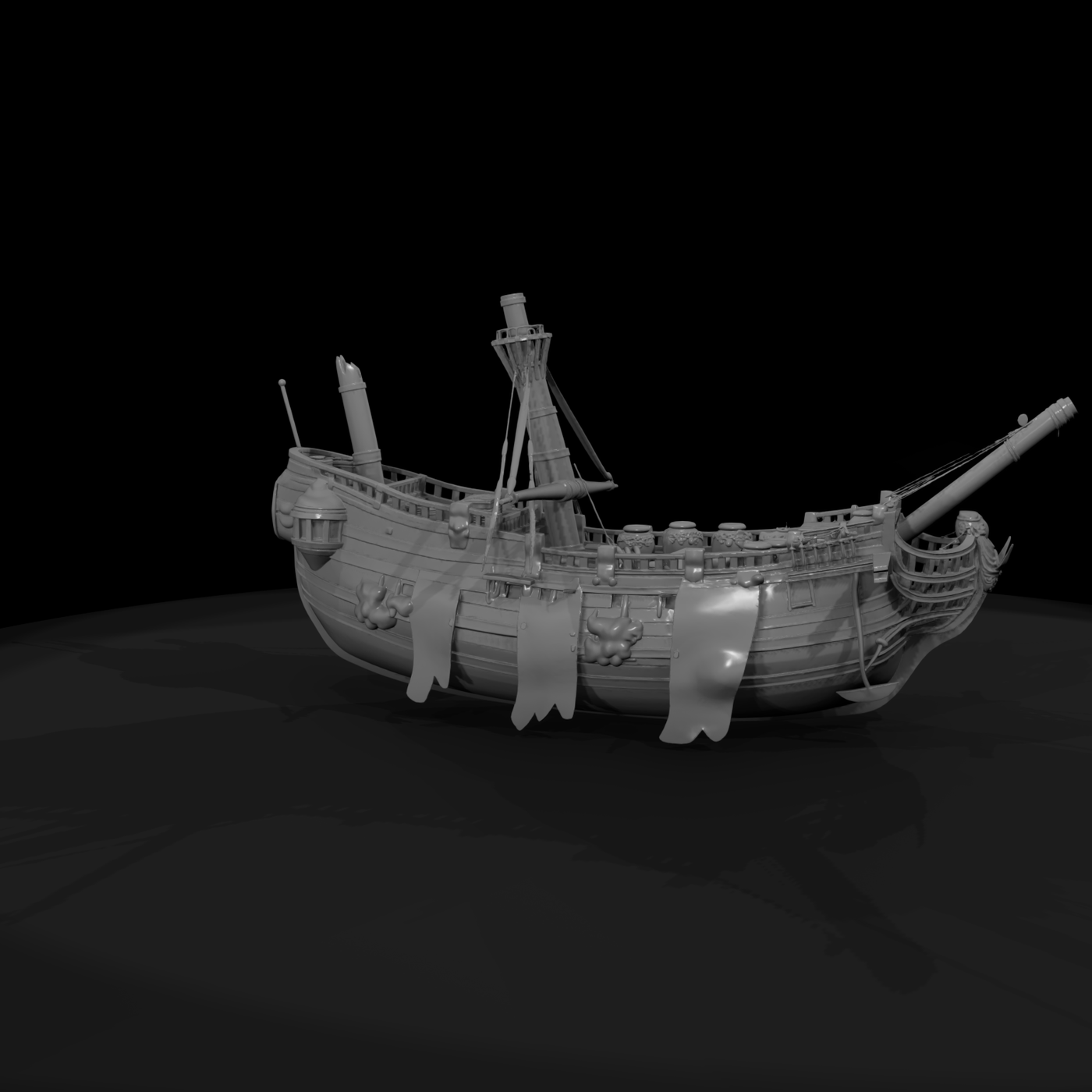 Stylized weathered pirate galleon — ship