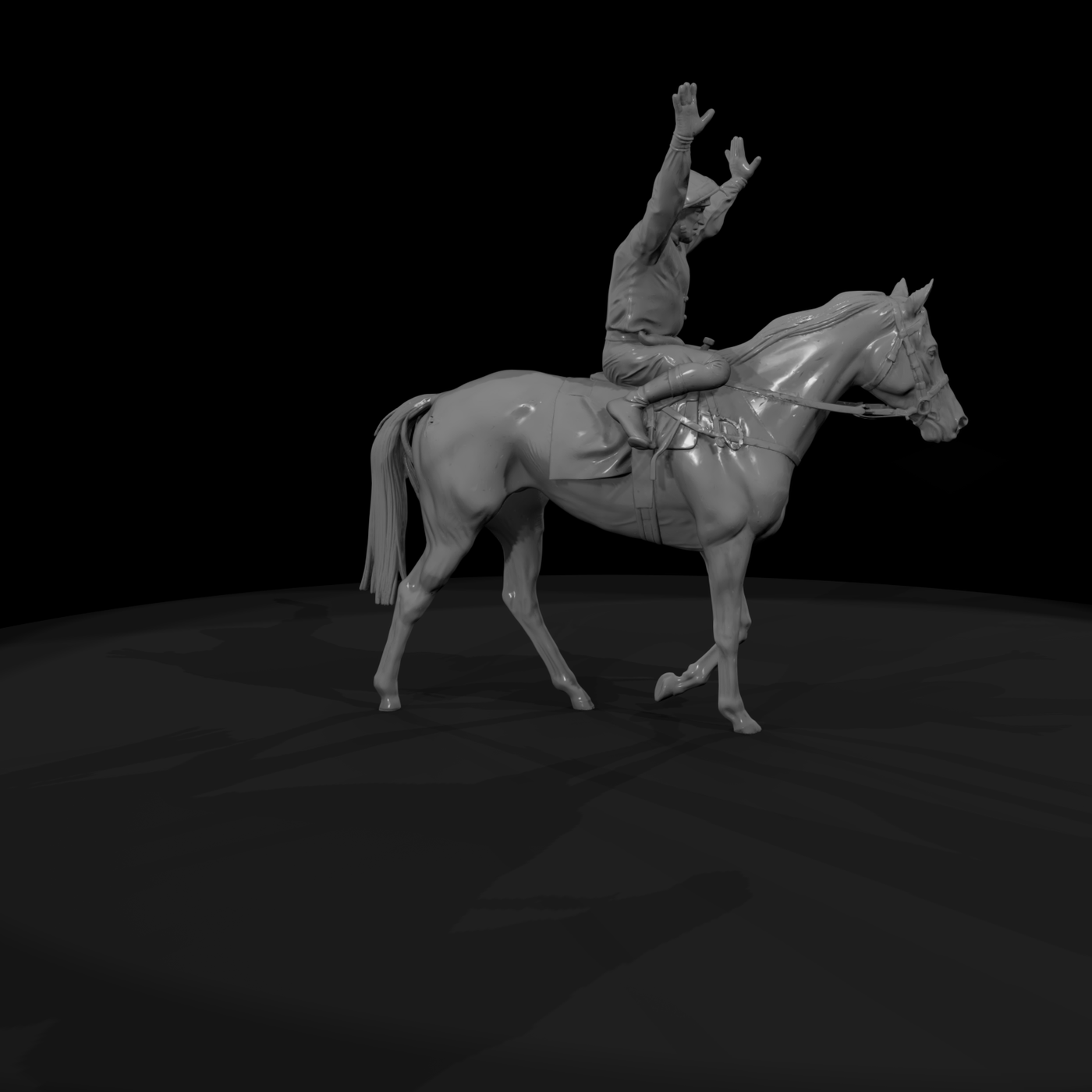 Victory Pose Jockey on Racehorse — Mounted Figure
