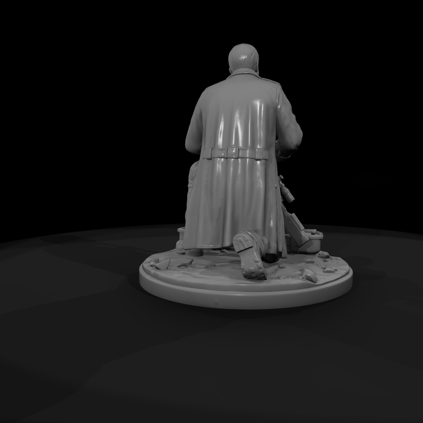 Kneeling Sniper in Leather Coat