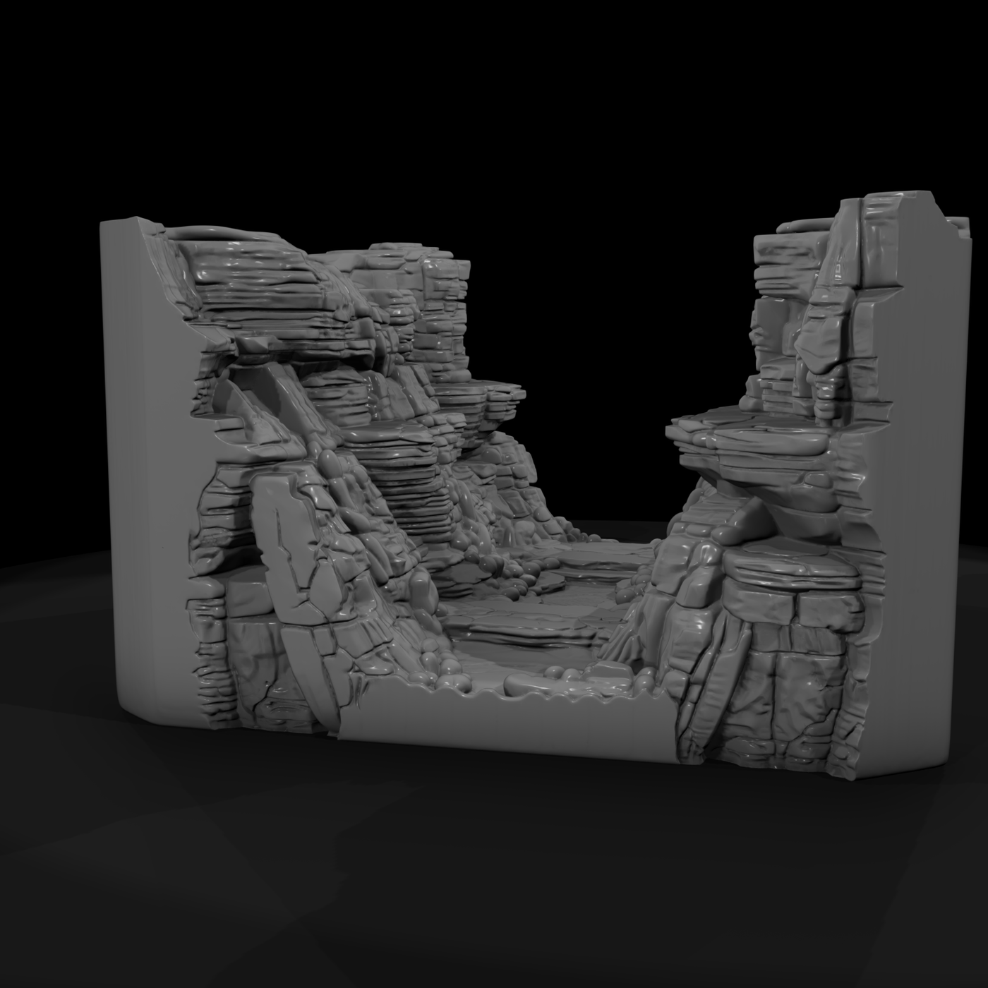 Detailed Stratified Rock Canyon Terrain 3D Model U