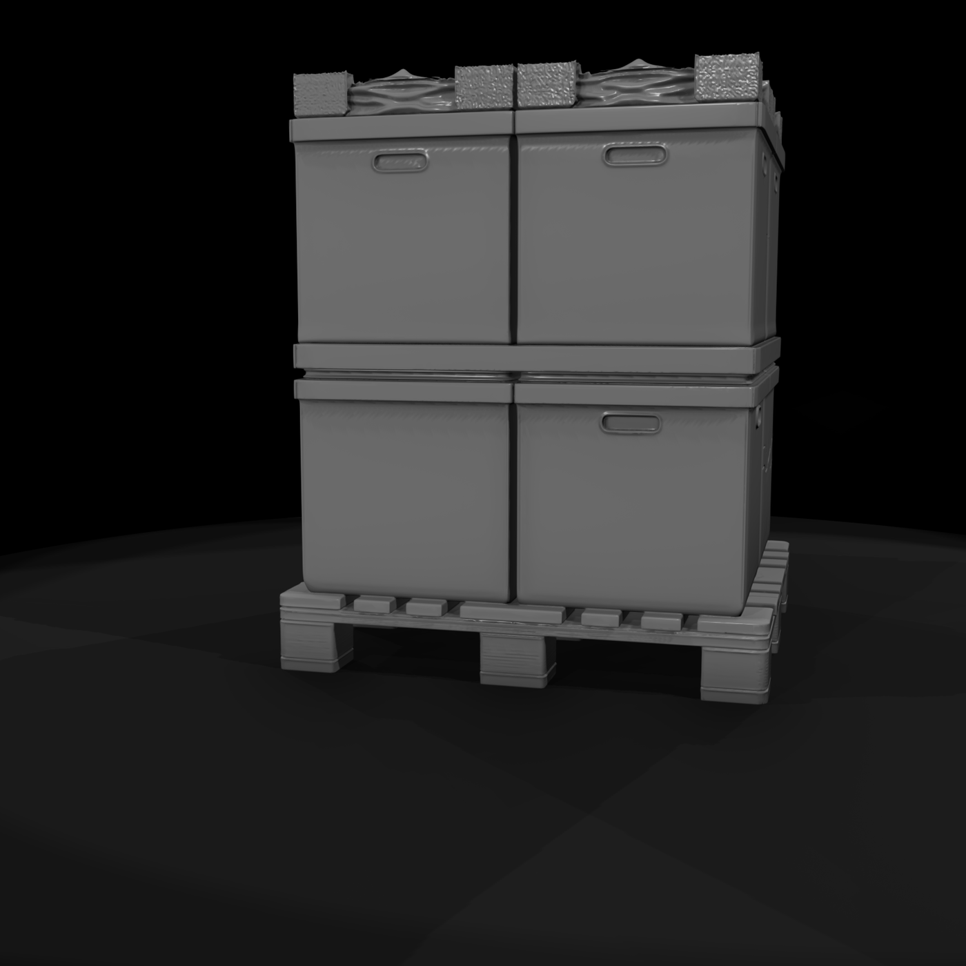 Stacked Pallet with Crates and Sacks
