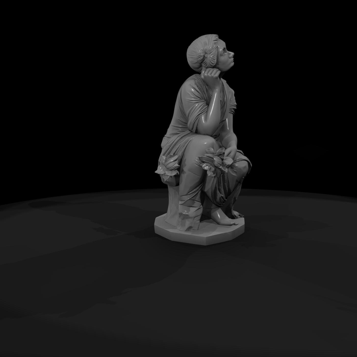 Neoclassical Pensive Woman Statue — Seated