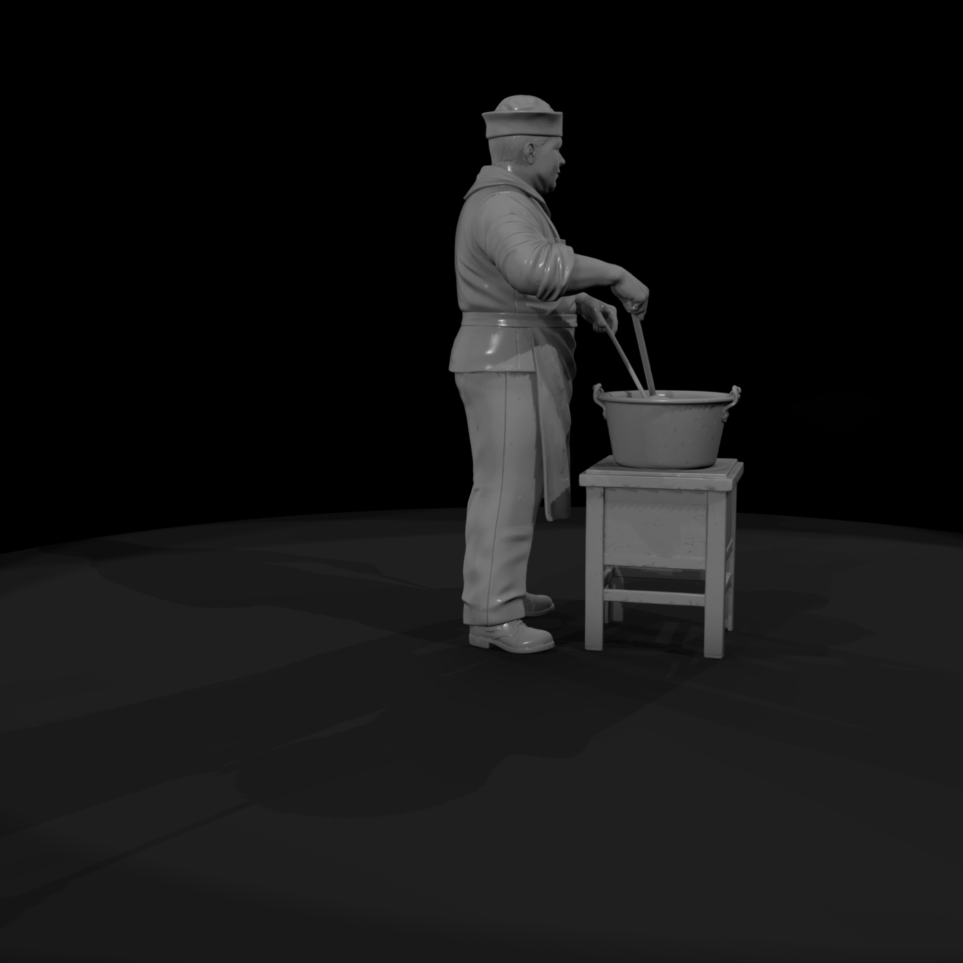 WWII US Navy Cook at Mess Pot