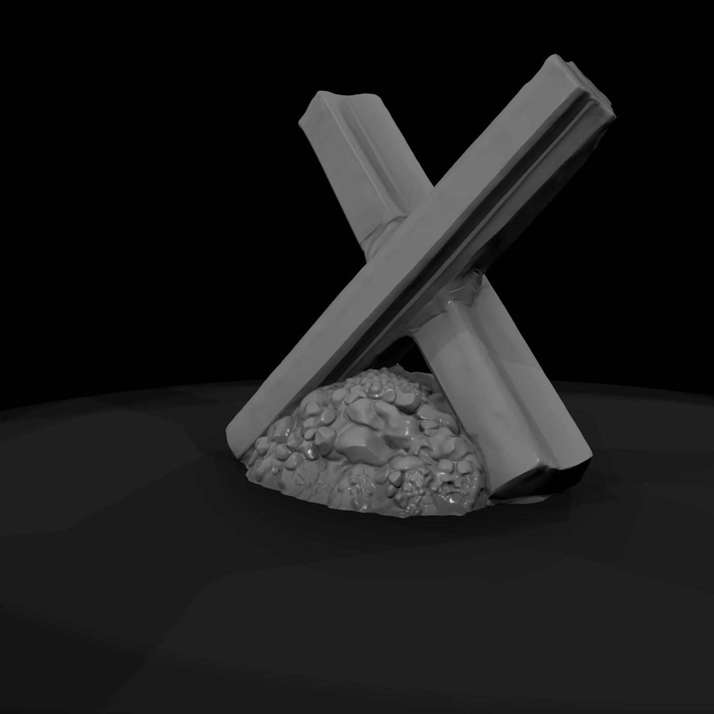 Crossed Anti‑Vehicle Barrier with Rubble
