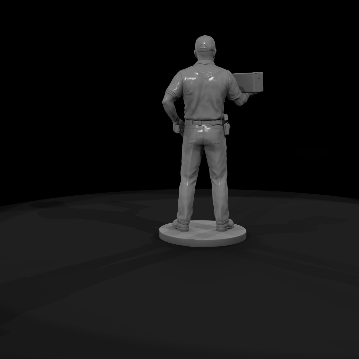 Uniformed Guard with Delivery Crate