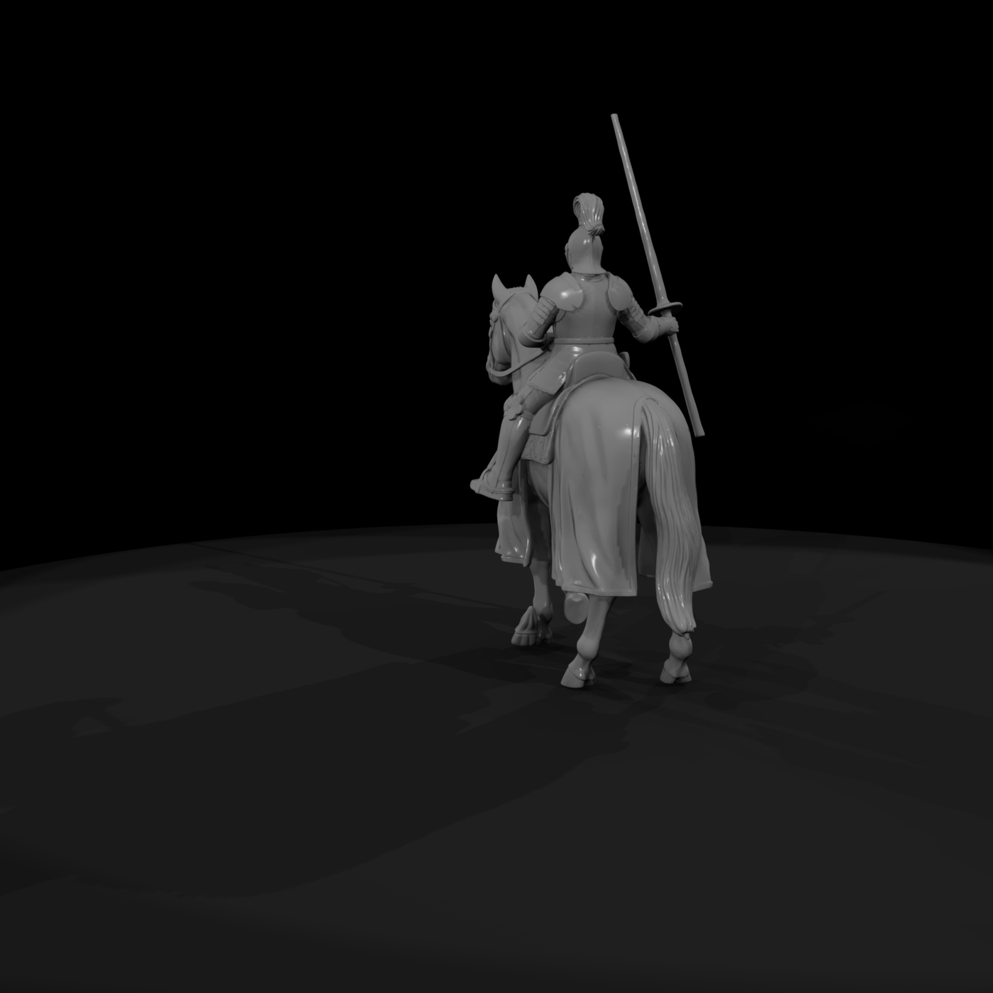 Mounted Medieval Knight with Plumed Helmet & Lance