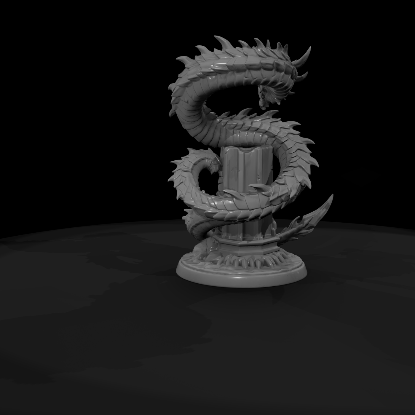 Serpent Dragon Coiled on Ruined Pillar