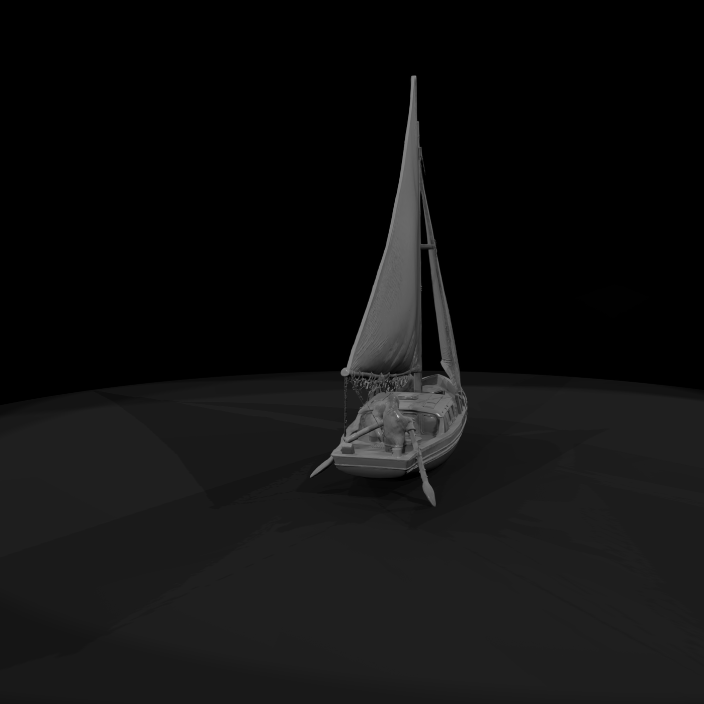 Stylized Sailboat with Crew