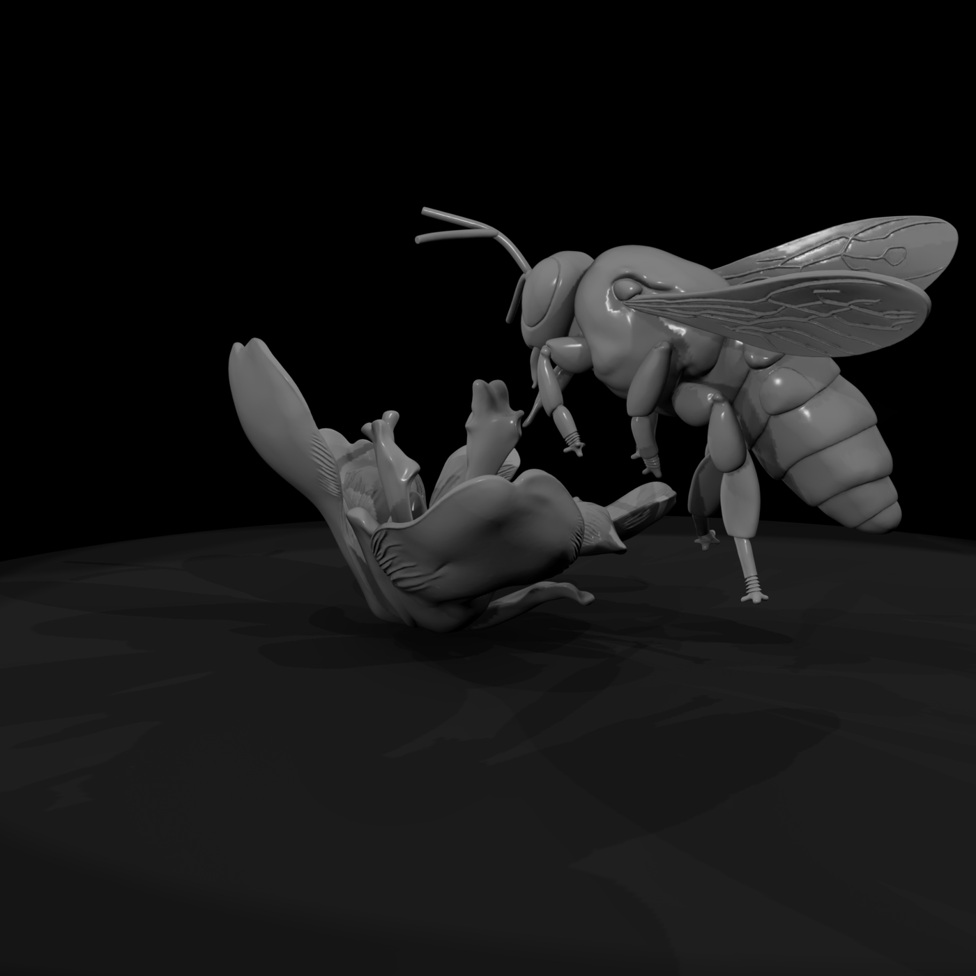 Stylized Bee & Flower Sculpture — Accent