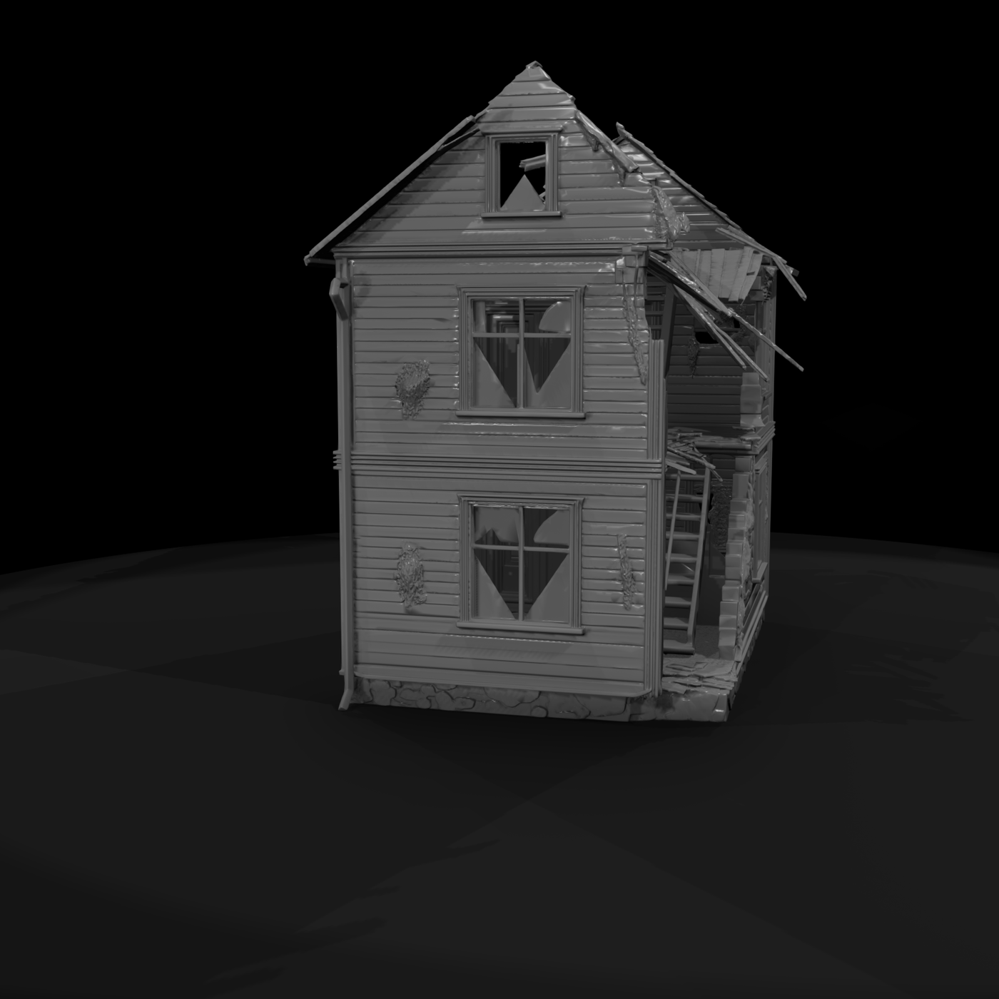 Ruined Two-Story Suburban House