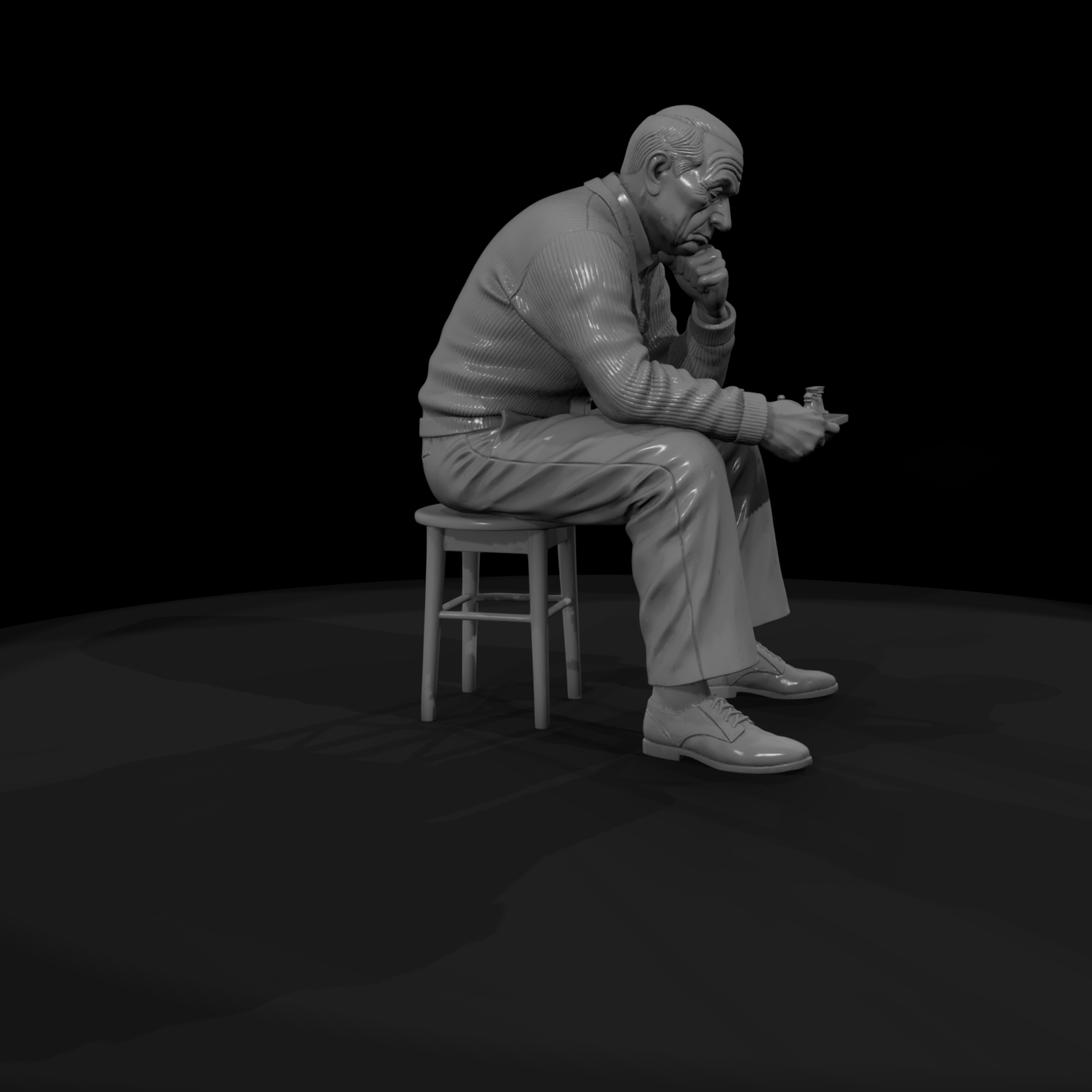 Elderly Man Contemplating Chess