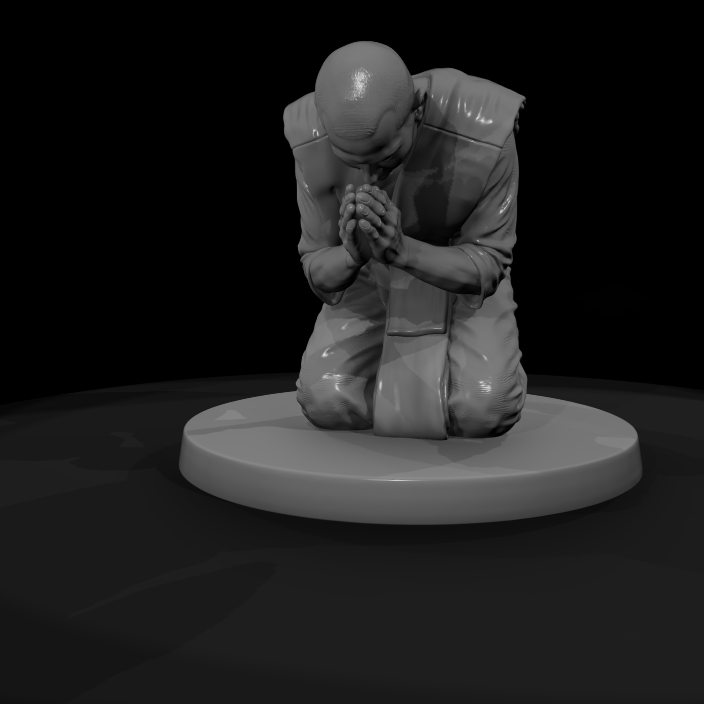 Kneeling Buddhist Monk in Prayer