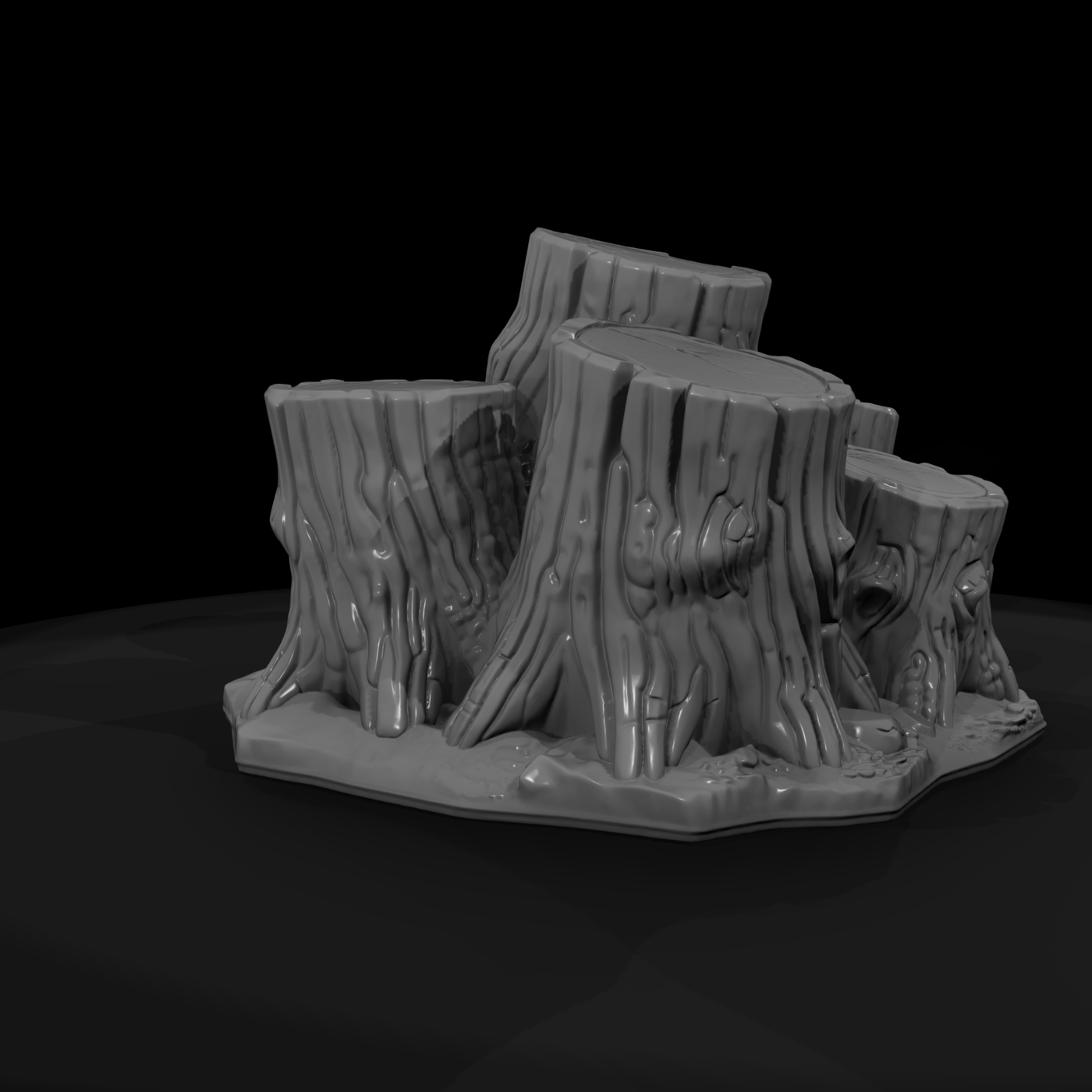 Stylized Clustered Tree Stump Terrain 3D Model Gbm