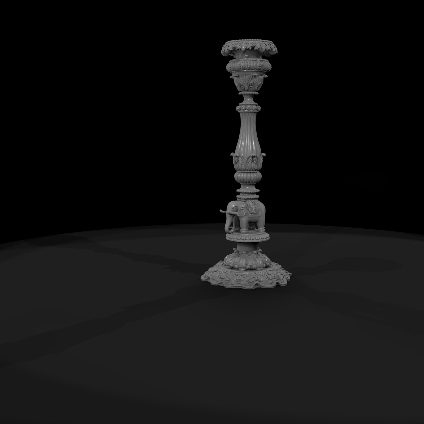 Ornate Baroque Elephant Pedestal Candle Stand 3D M