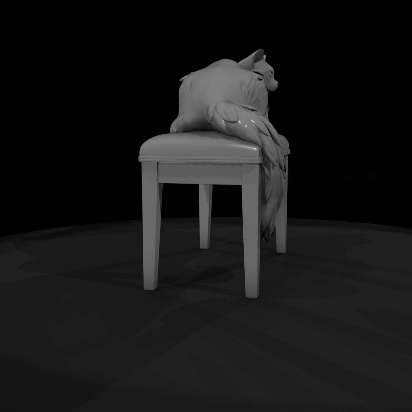Stylized Longhair Cat on Vanity Stool