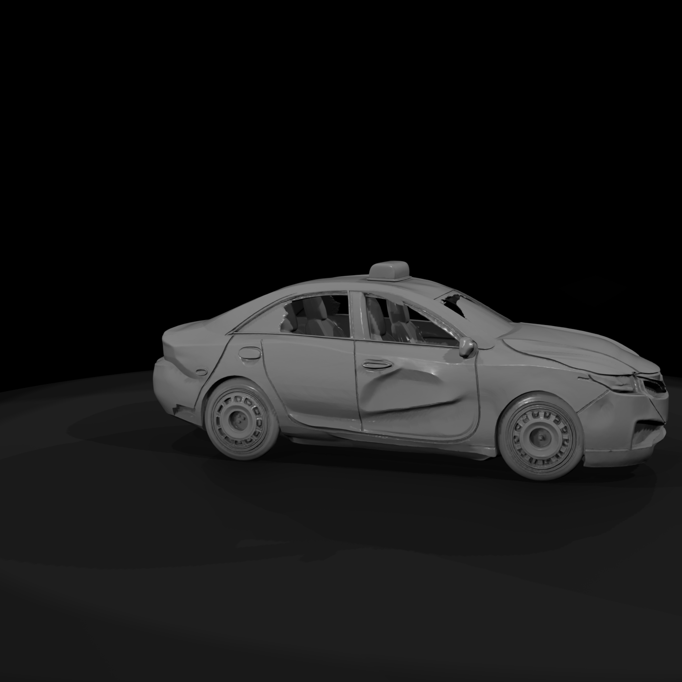 Untextured Damaged Taxi Sedan 3D Model 3Cod4Gjf