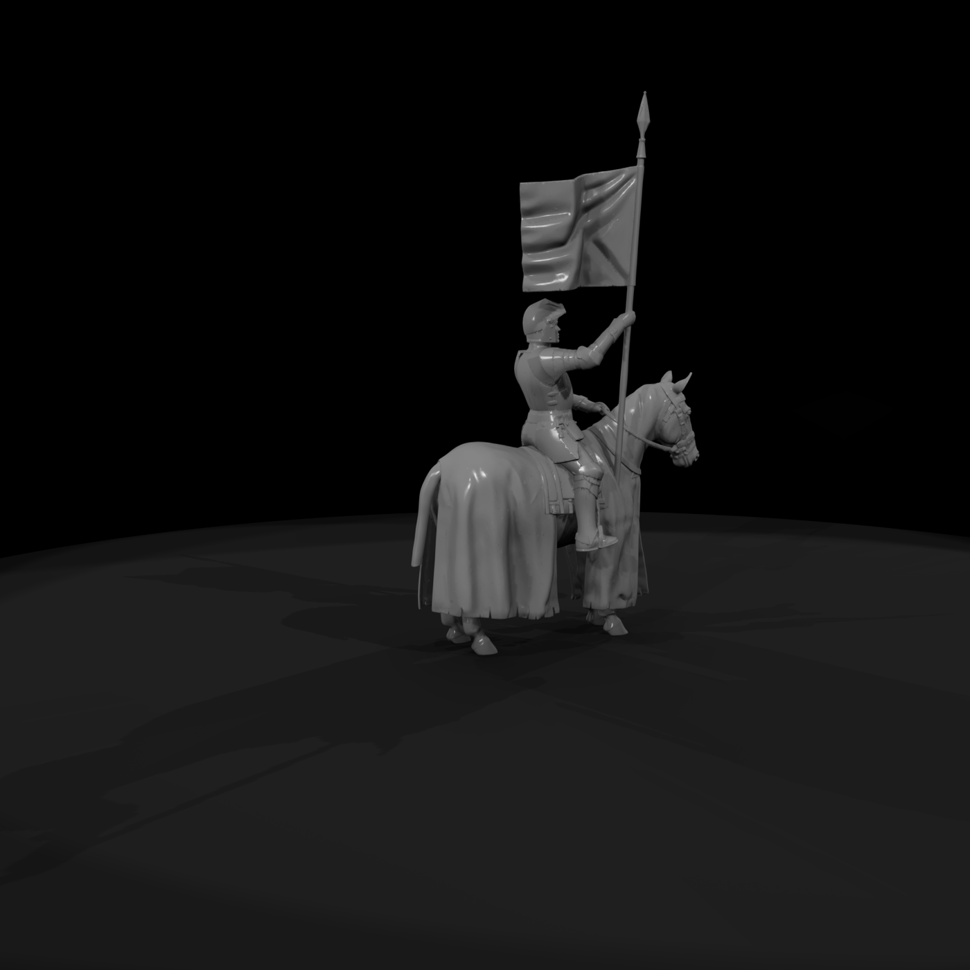 Medieval Mounted Knight in Full Plate Armor