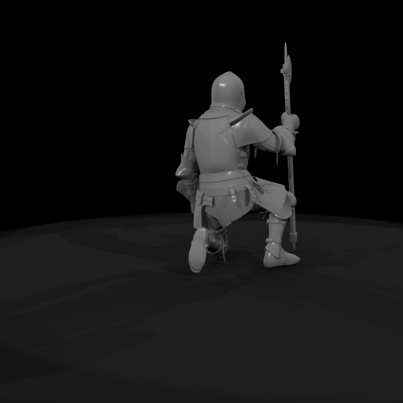 Kneeling Medieval Knight in Plate Armor