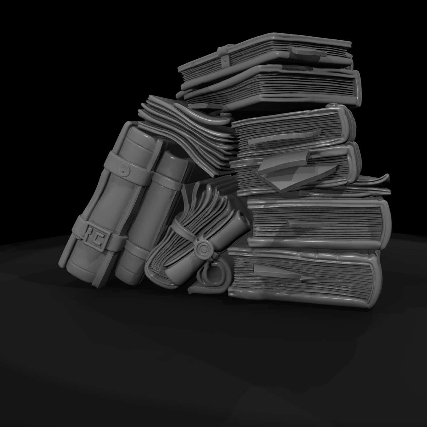 Stylized Fantasy Occult Book Stack 3D Model Hqofv4