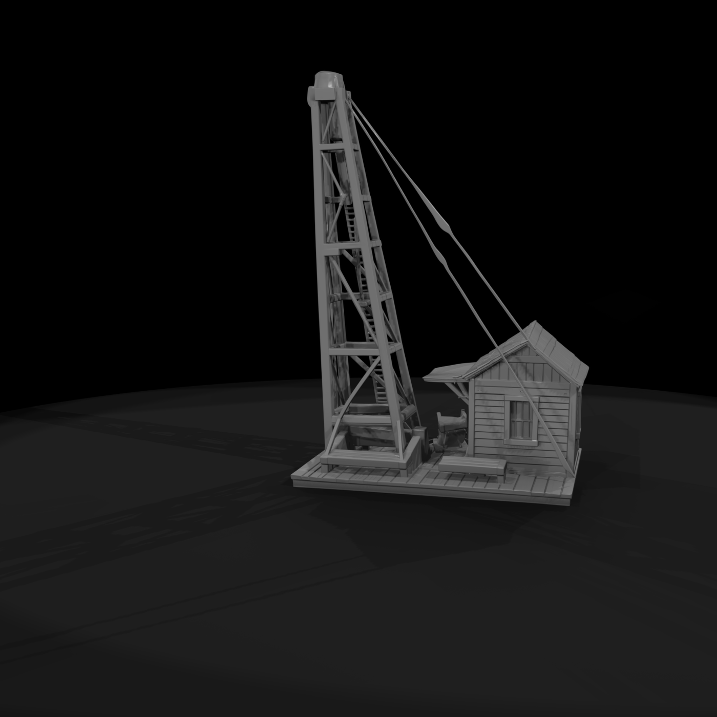 Wooden Oil Derrick with Engine House
