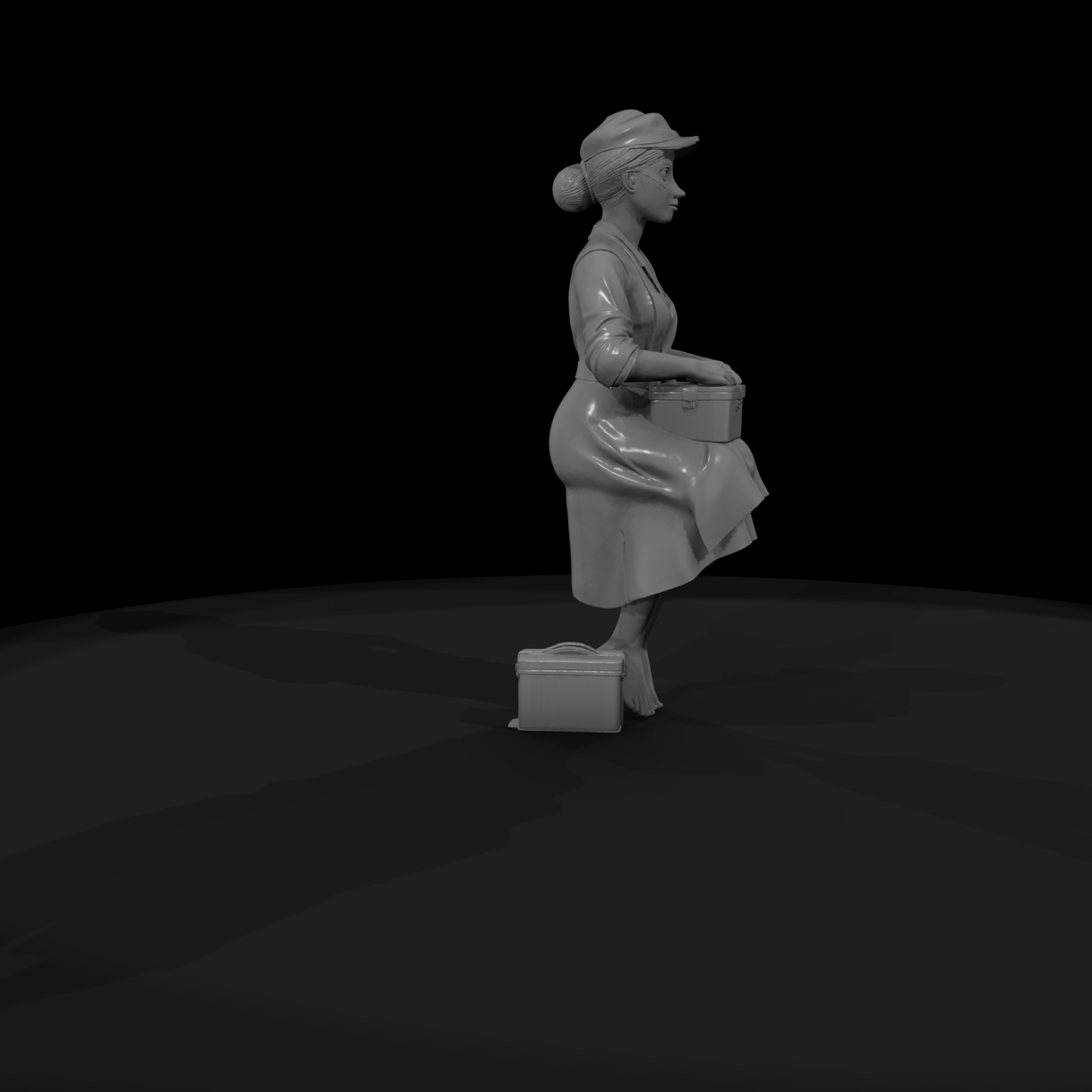 Stylized Seated Canteen Worker