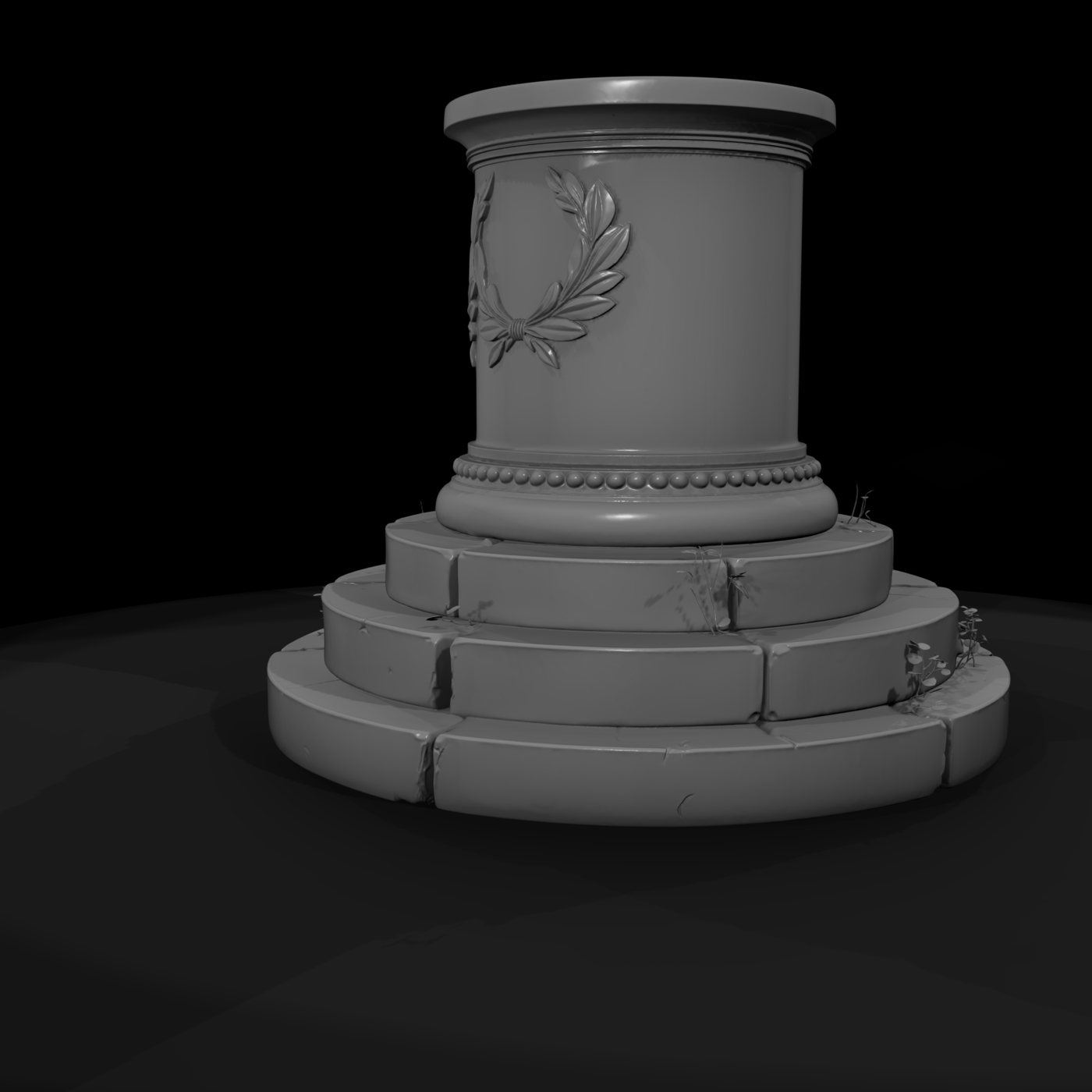 Classical Column Pedestal with Laurel Wreath