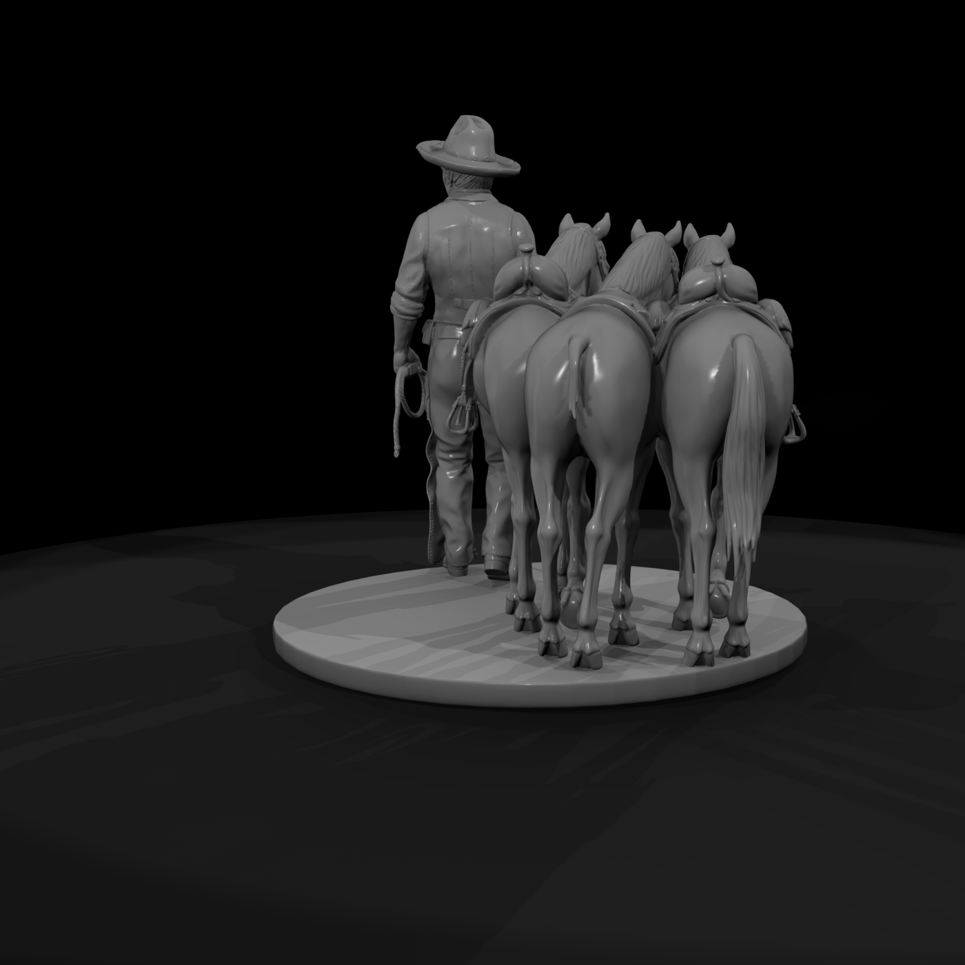 Cowboy Wrangler Leading a String of Horses