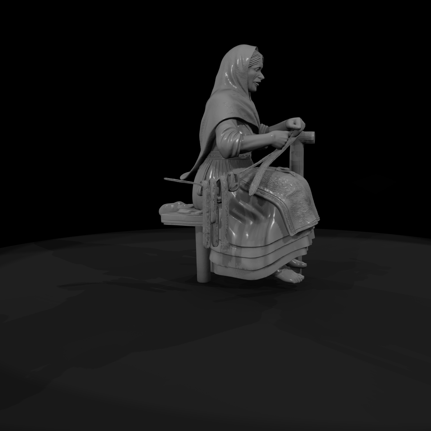 Seated Medieval Weaver Woman