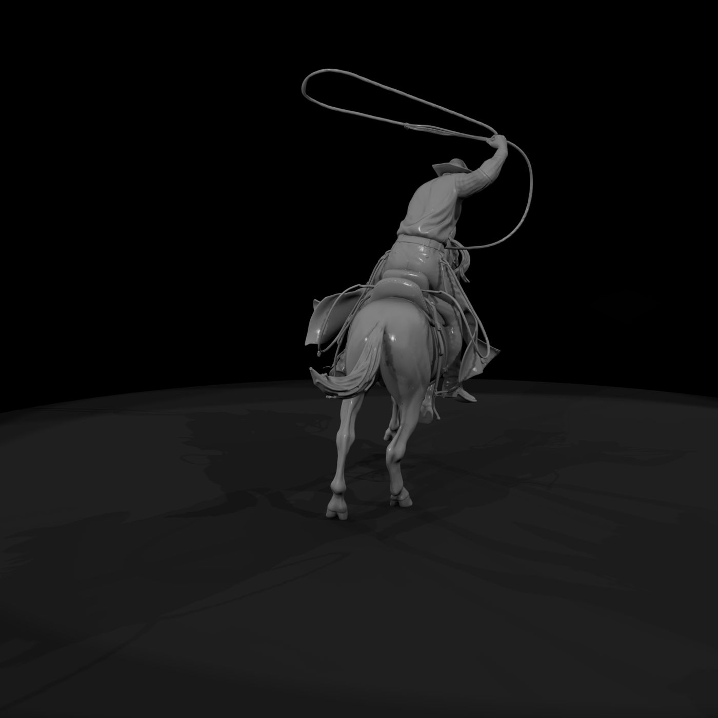 Cowboy on Horse with Lariat — Western Mounted Figure