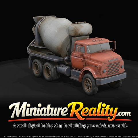 cement mixer truck black white 2