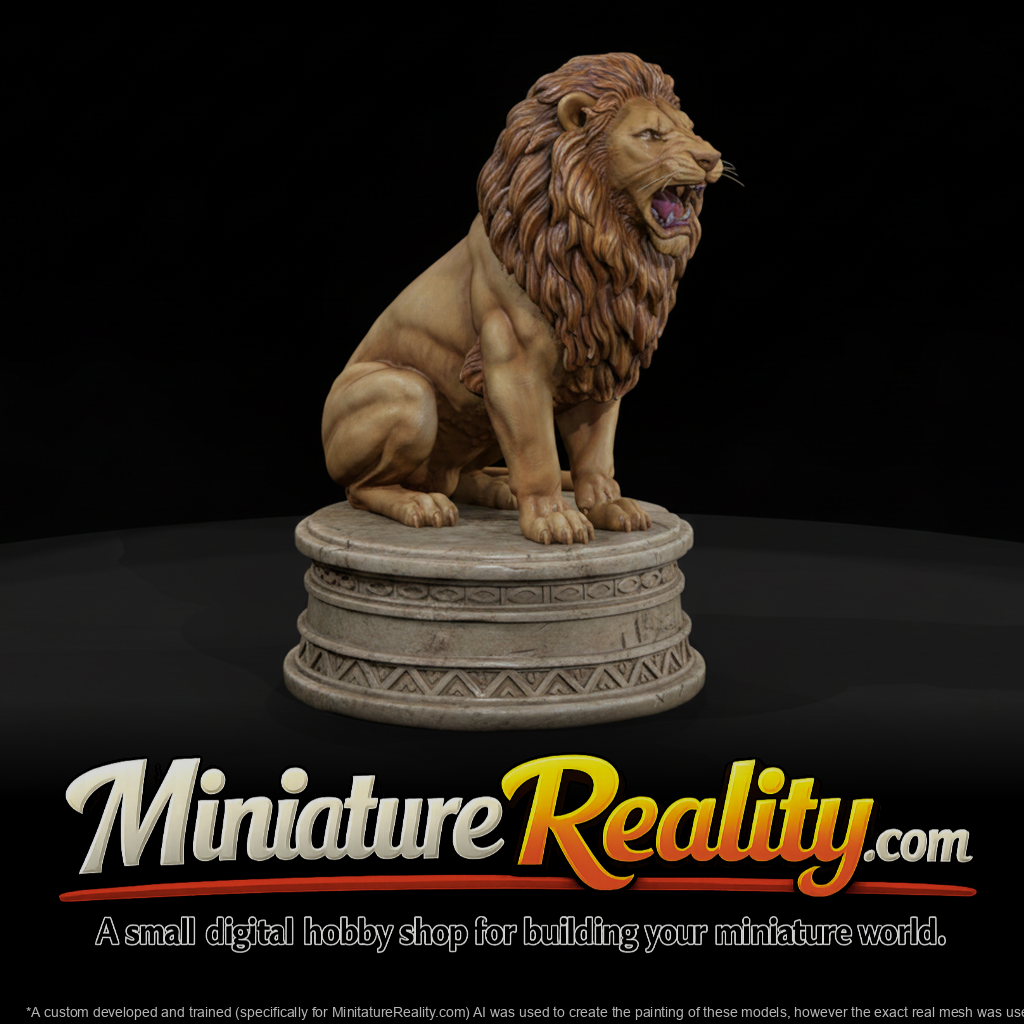 Animal Lion on Pedestal miniature, three-quarter view
