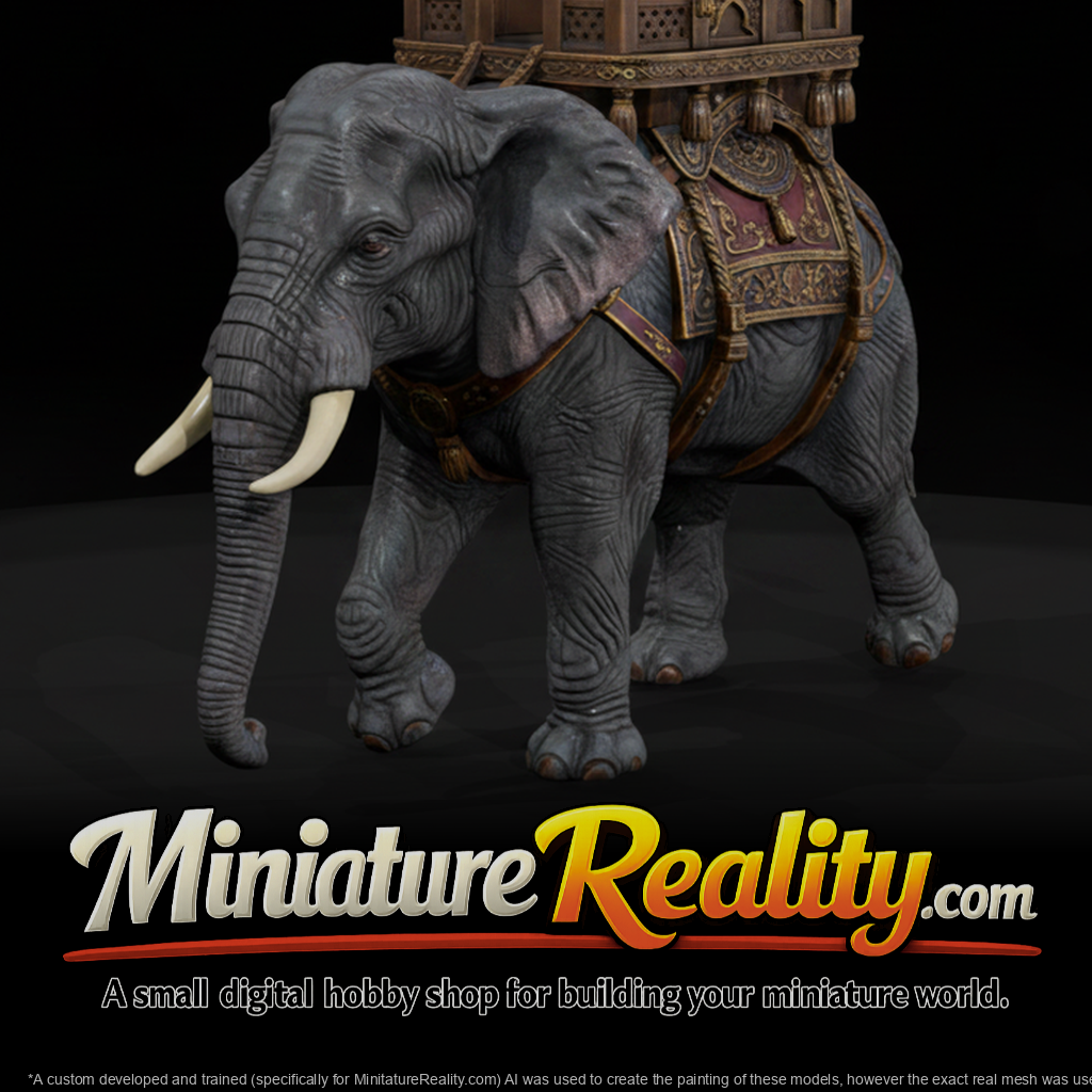 Animal Elephant with Howdah miniature, three-quarter view