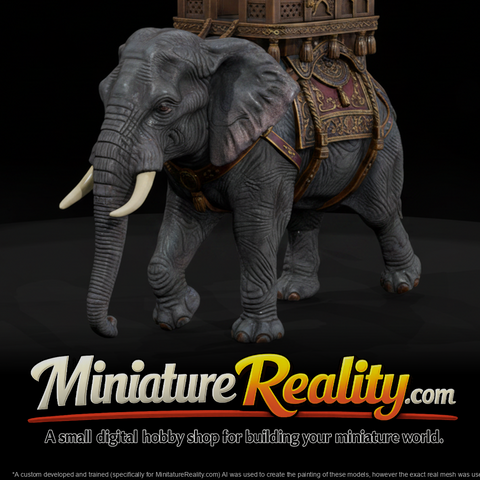 Animal Elephant with Howdah miniature, three-quarter view