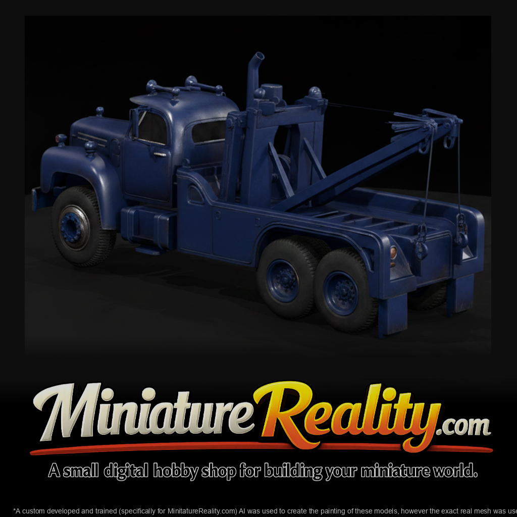 Classic mack tow truck miniature, three-quarter view